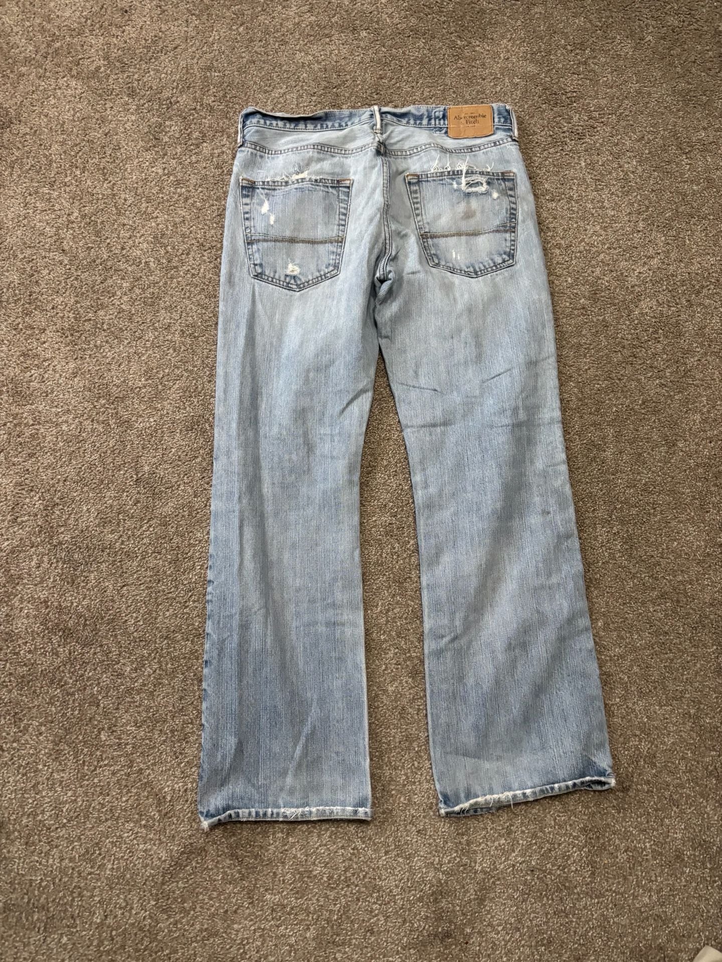 1990s Early 2000s Abercrombie & Fitch Distressed Jeans 32x32 Light Wash Bootcut 3