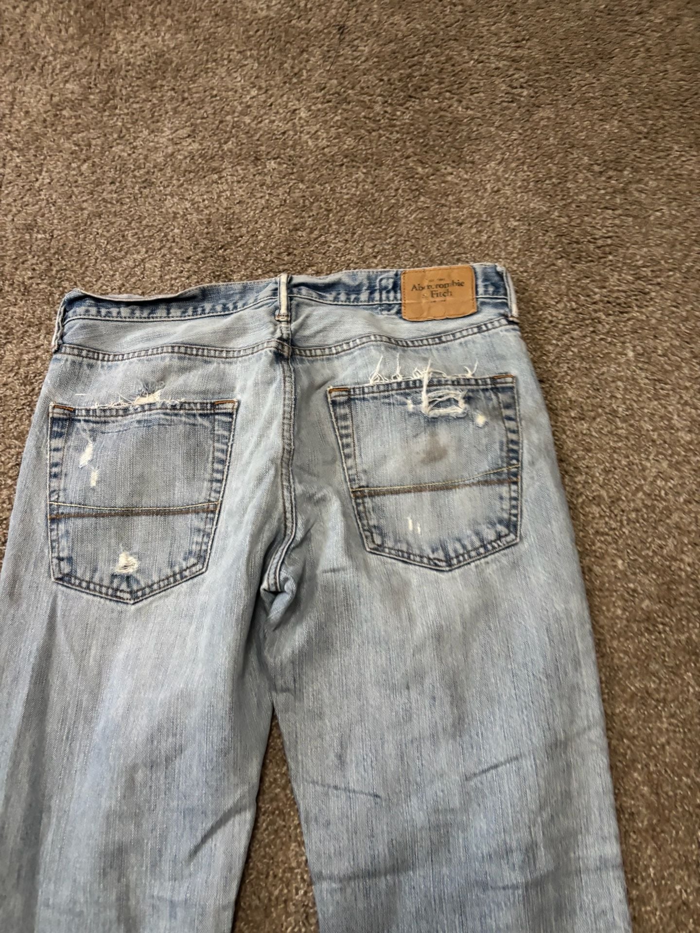 1990s Early 2000s Abercrombie & Fitch Distressed Jeans 32x32 Light Wash Bootcut 5