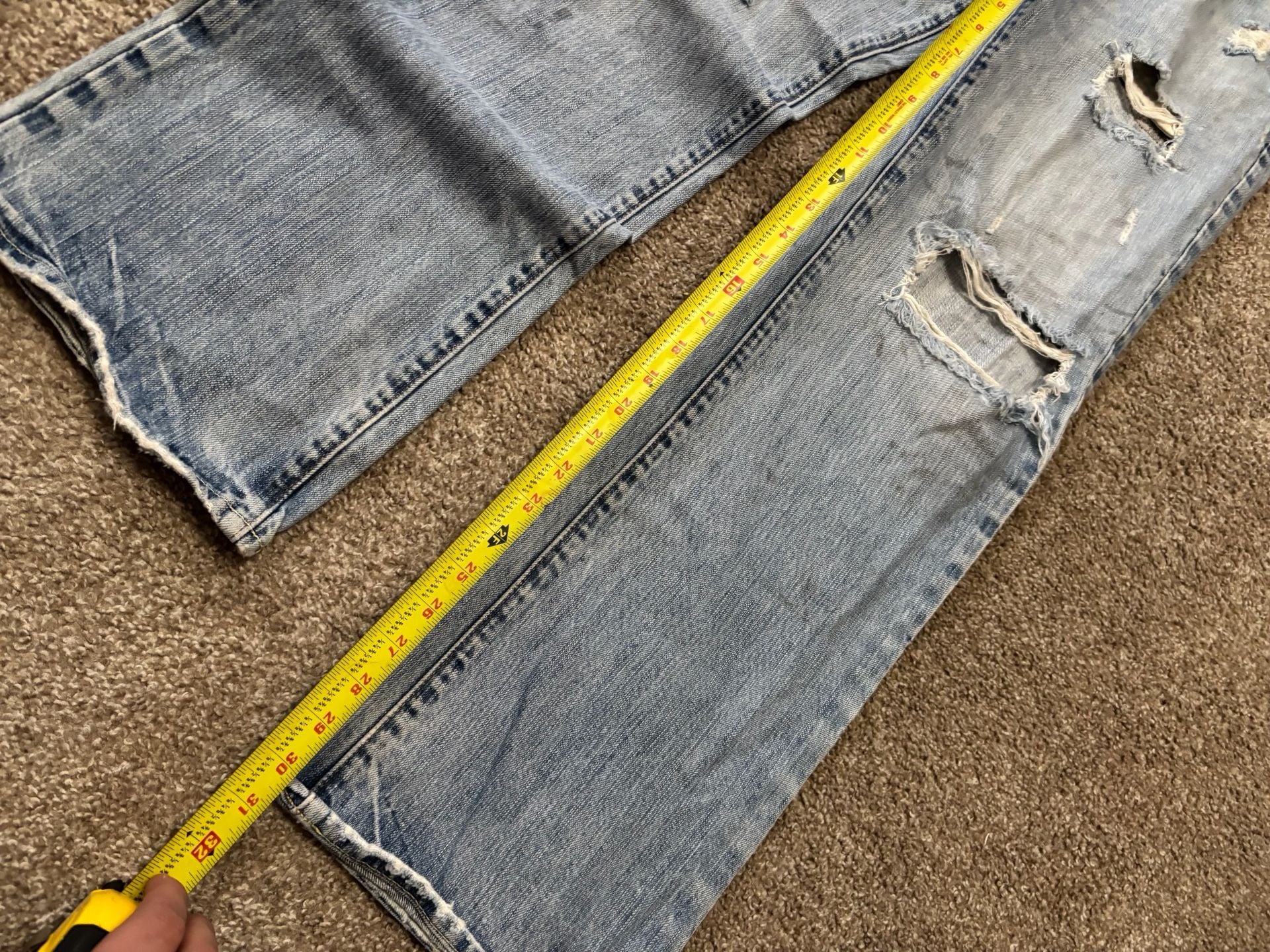 1990s Early 2000s Abercrombie & Fitch Distressed Jeans 32x32 Light Wash Bootcut 6