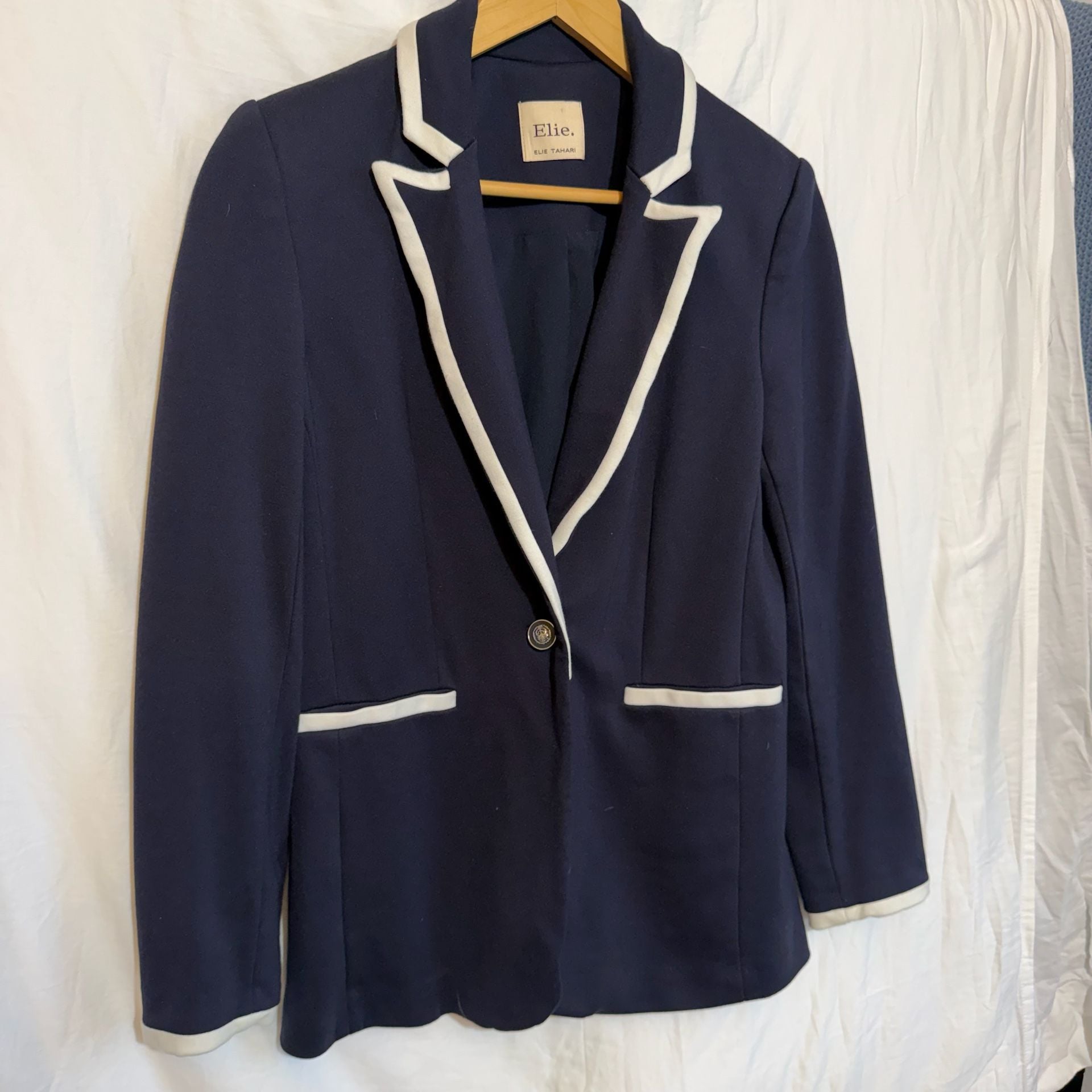 Elie Tahari Navy White Trim Blazer Jacket 2