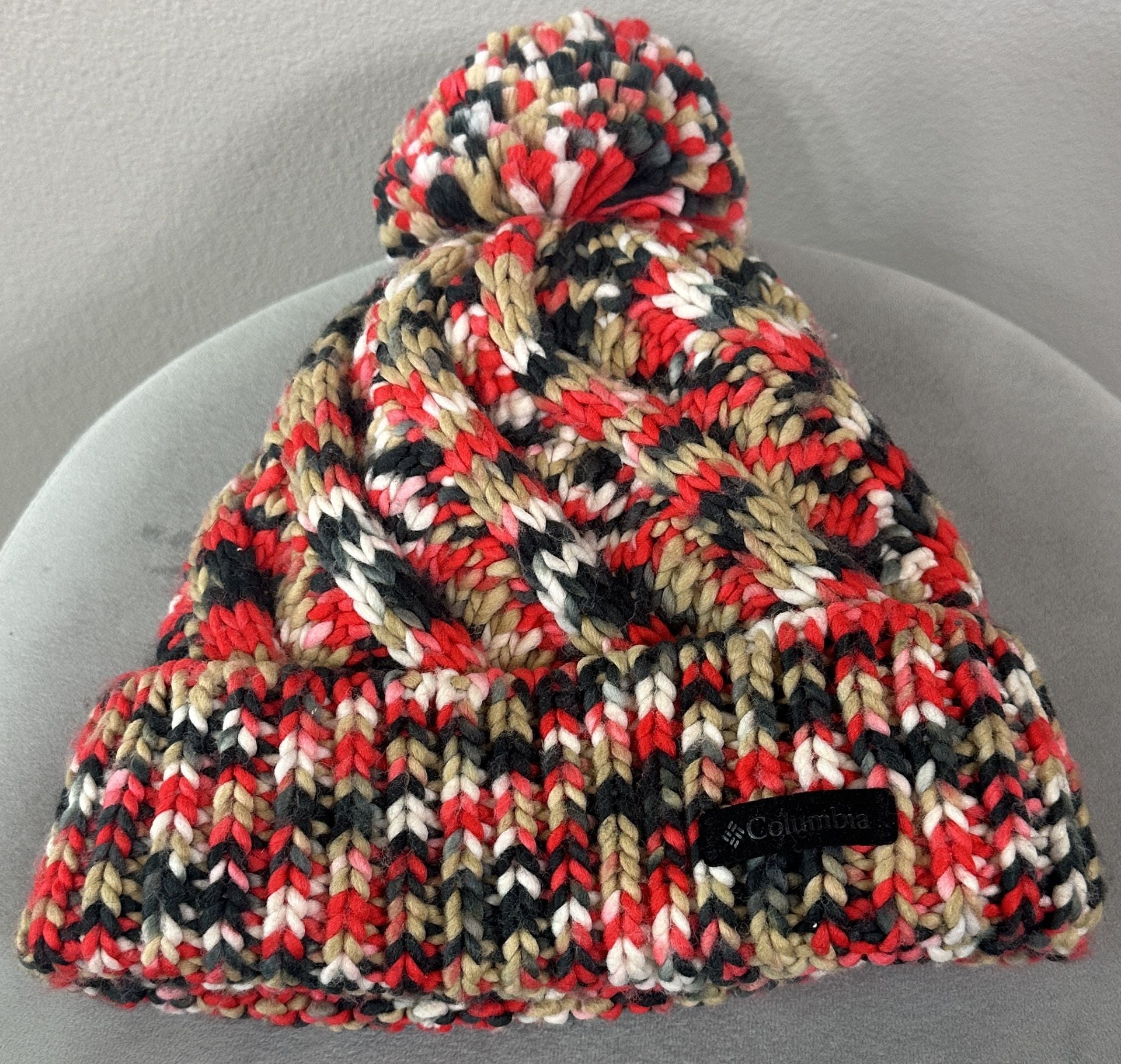 Columbia Pom Beanie Hat Multi-Color Fleece Lined Winter 3