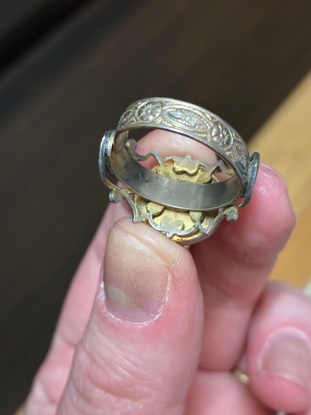 Vintage 1950s Victorian Revival Floral Enamel Spinning Compass Ring 6