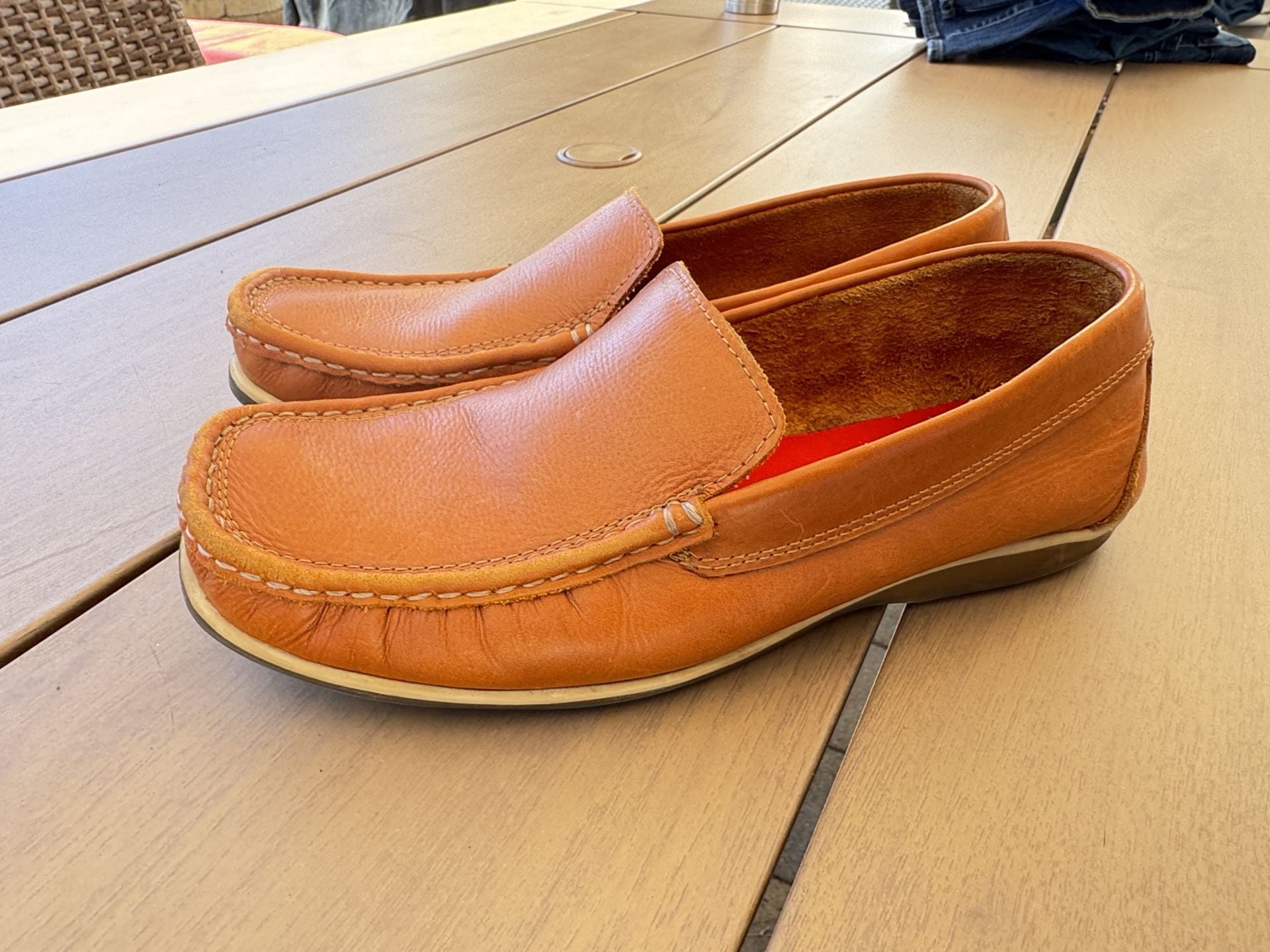 Faletti Men's Leather Loafers Size 6.5 Slip On Venetian Driving Shoes Tan Brown 5