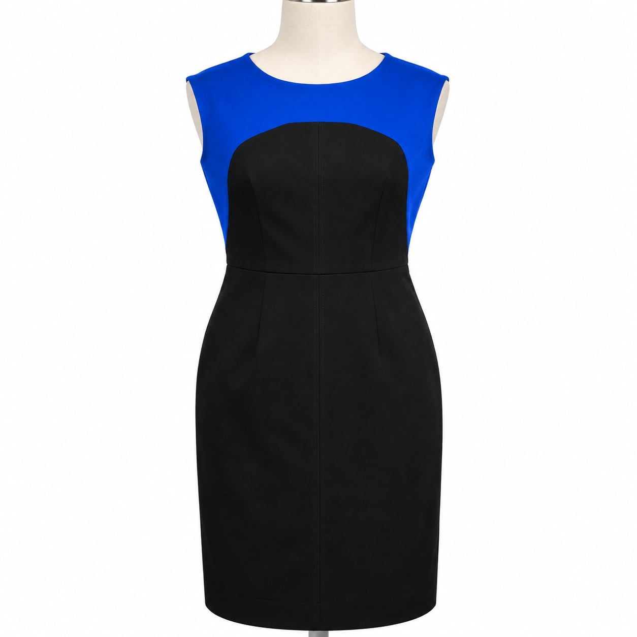 Calvin Klein Colorblock Sheath Dress Blue Black Sleeveless Career Size 8 2