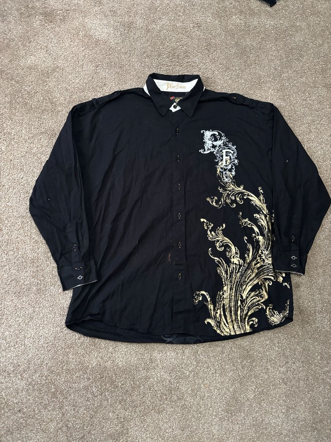 Early 2000s Phat Farm Phat Classics Long Sleeve Button Up Shirt Size 4X Black Gold 2