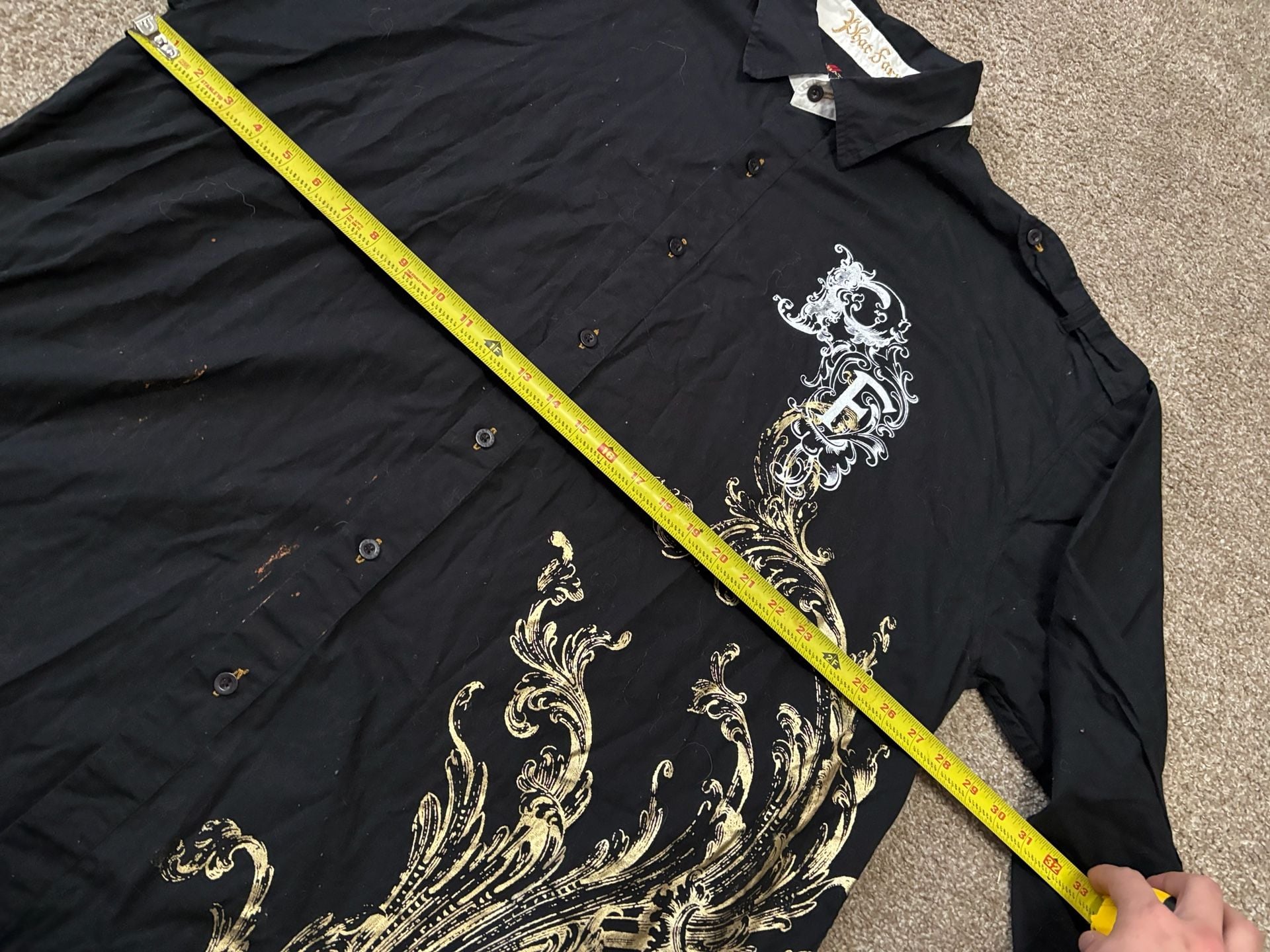 Early 2000s Phat Farm Phat Classics Long Sleeve Button Up Shirt Size 4X Black Gold 4