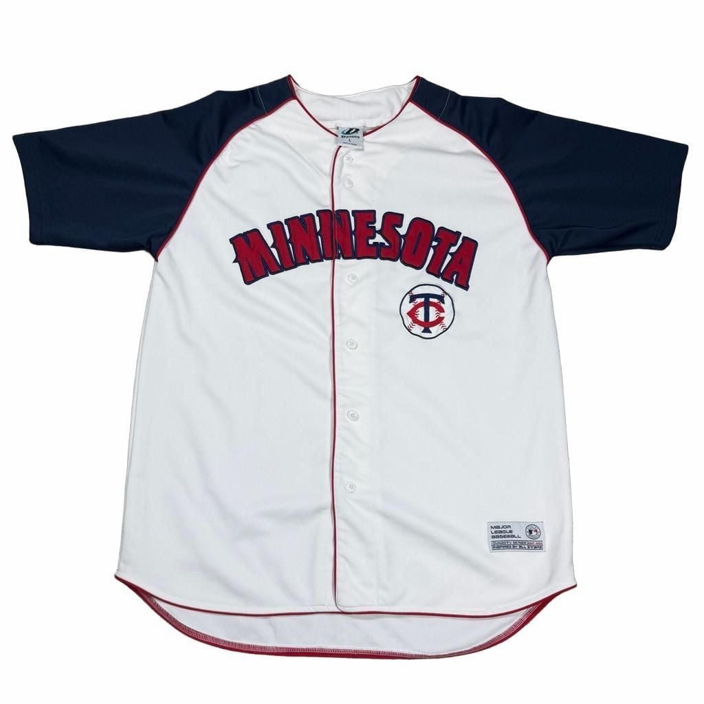 Y2K Minnesota Twins Dynasty Baseball Jersey Size L White Blue Buttoned 2