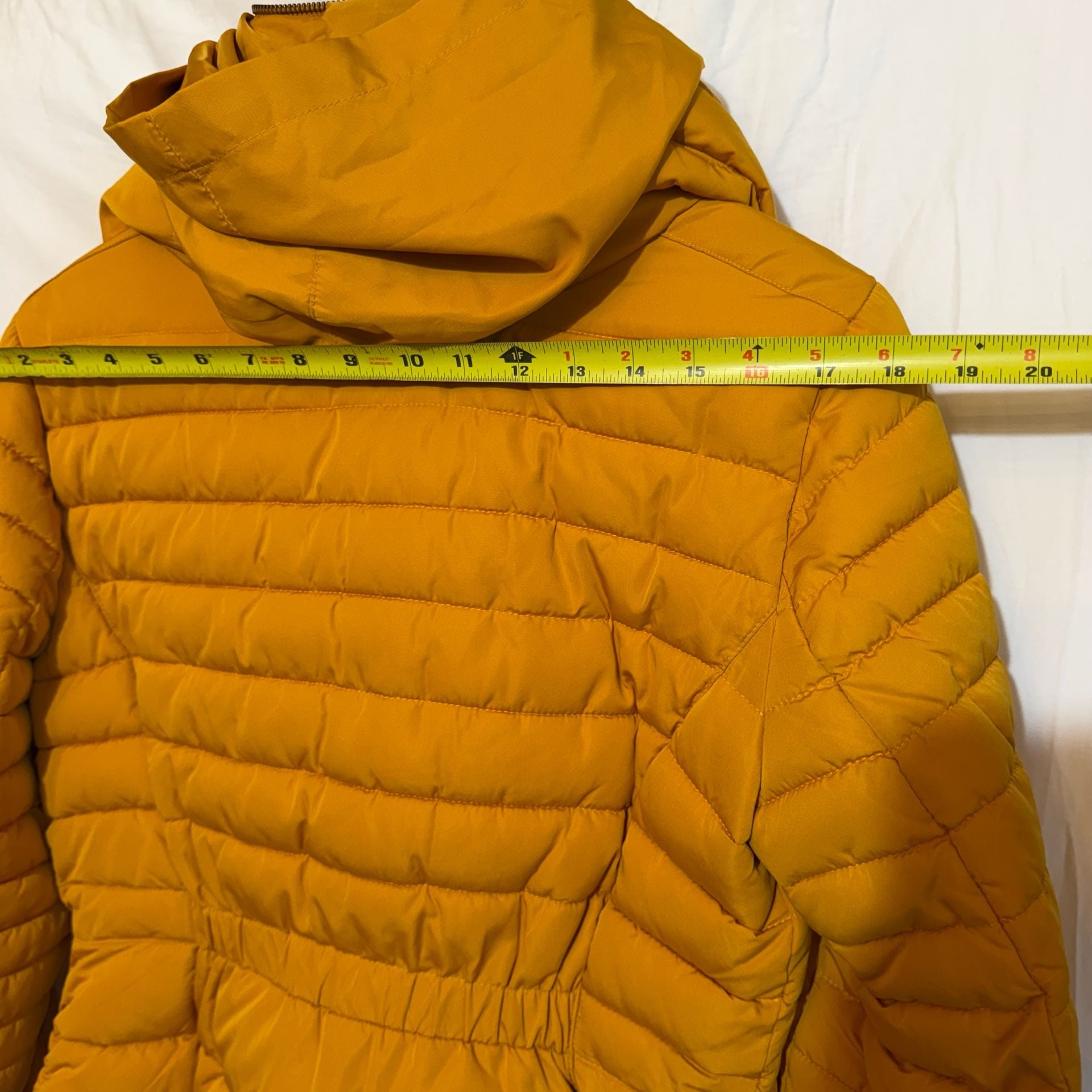 Zara Basic Outerwear Puffer Jacket Size L Yellow Quilted Fur Collar 12