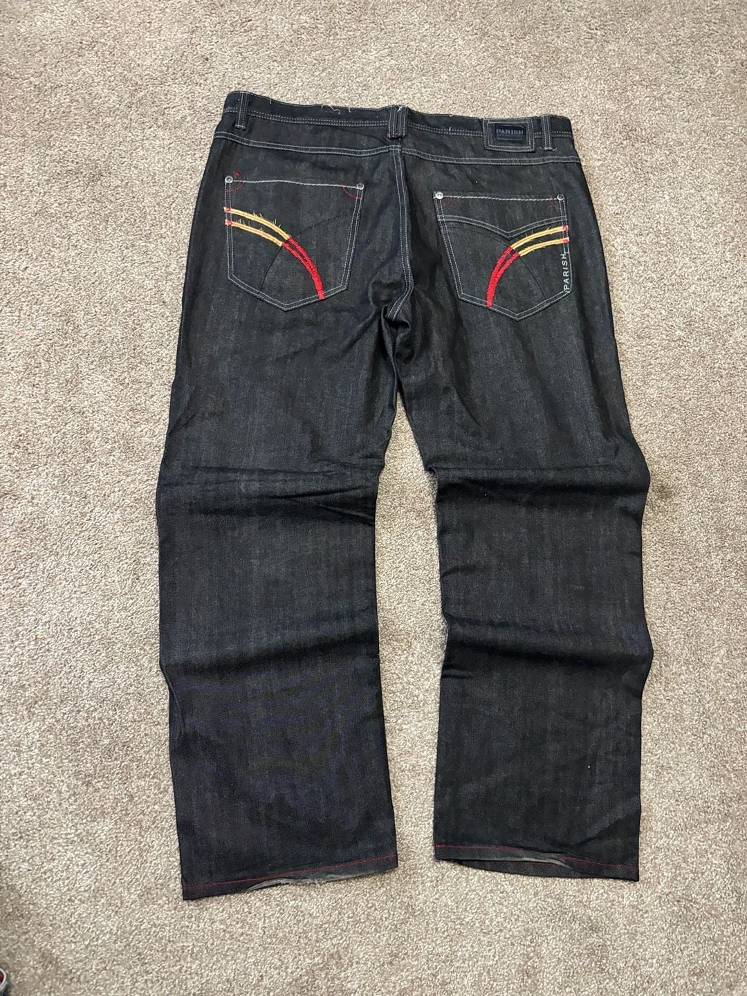 Early 2000s Parish Nation Vintage Denim Jeans 44x34 Black Embroidered Hip Hop Relaxed 2