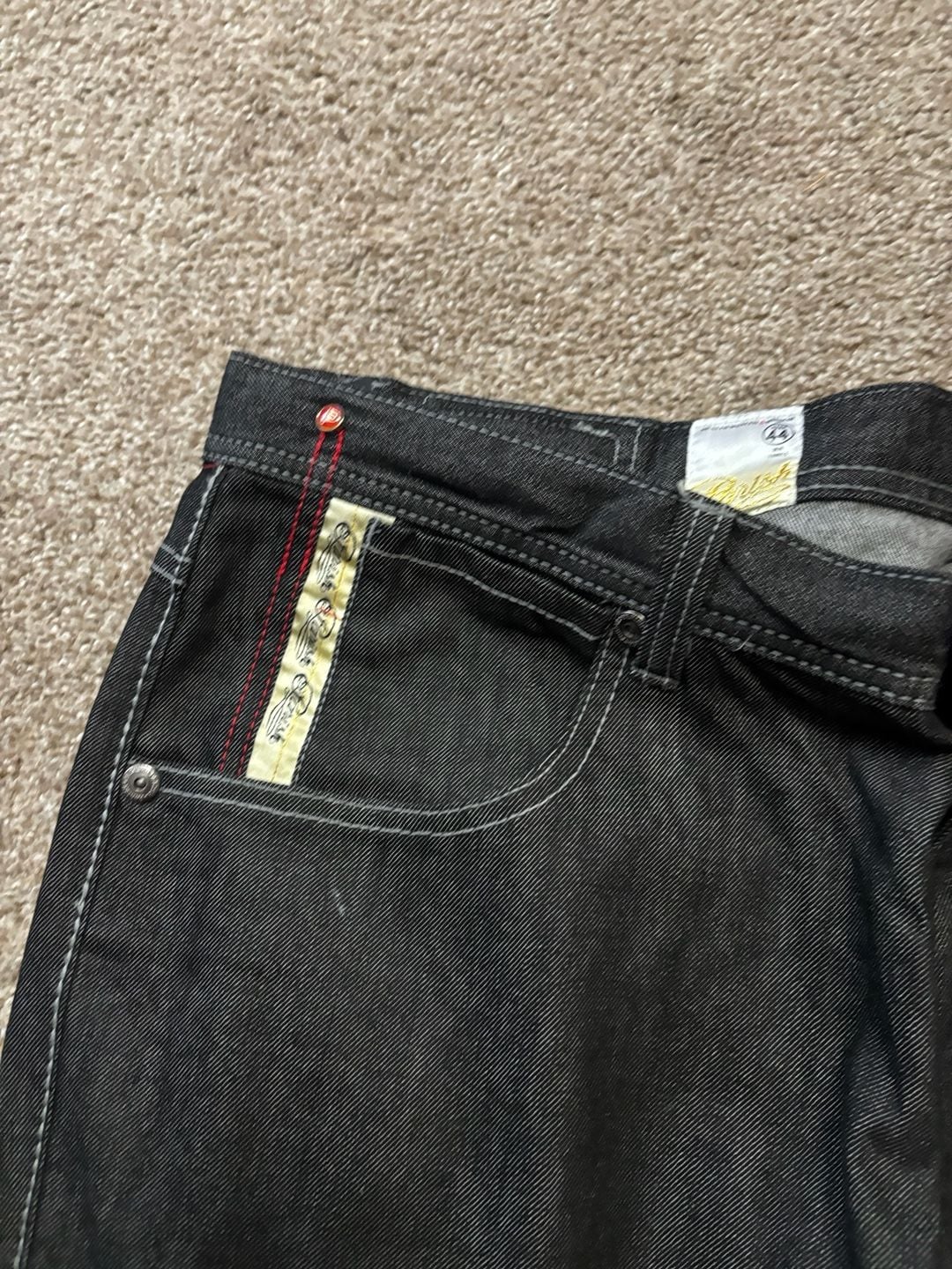 Early 2000s Parish Nation Vintage Denim Jeans 44x34 Black Embroidered Hip Hop Relaxed 6