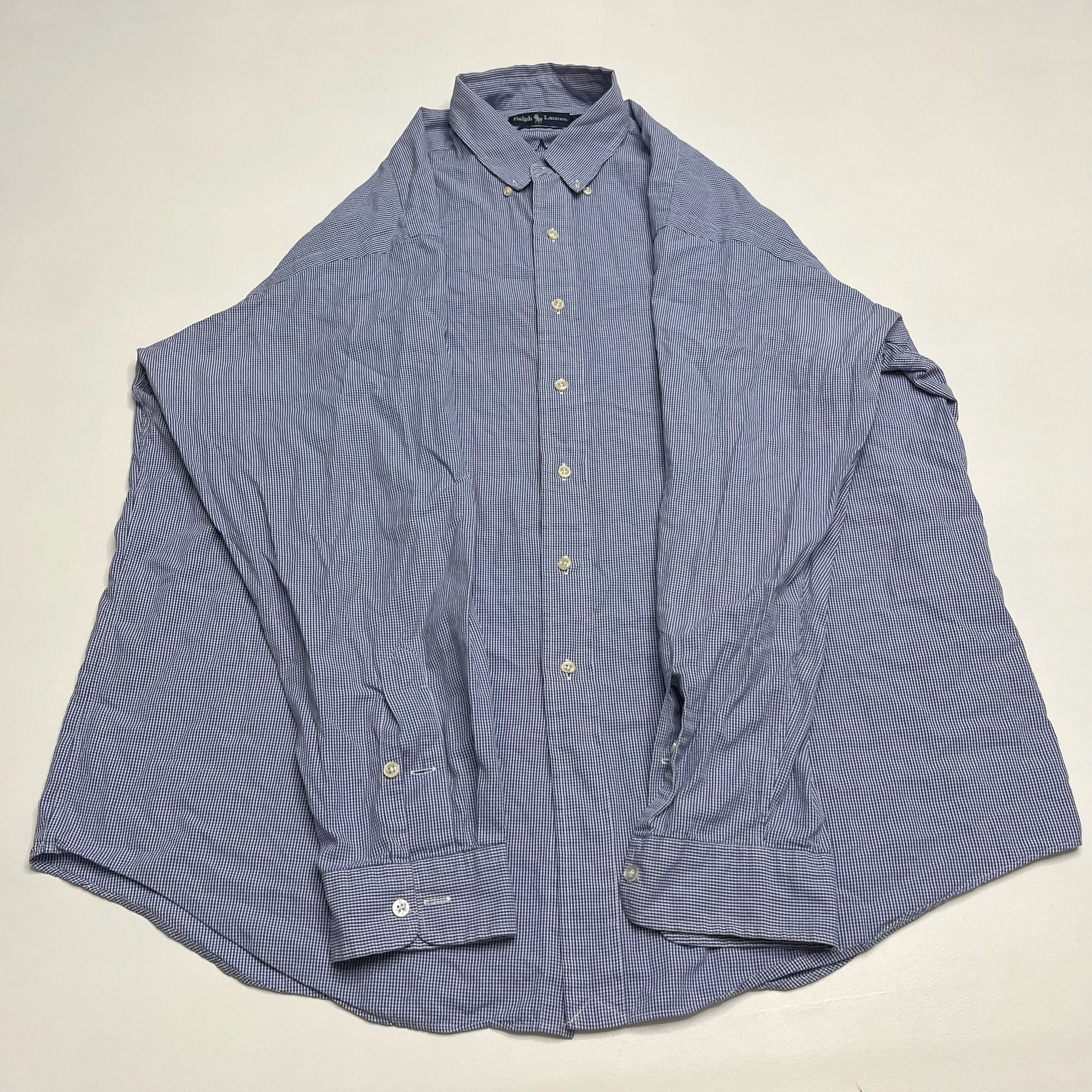 Ralph Lauren Button Down Shirt Size XL Blue Gingham 6