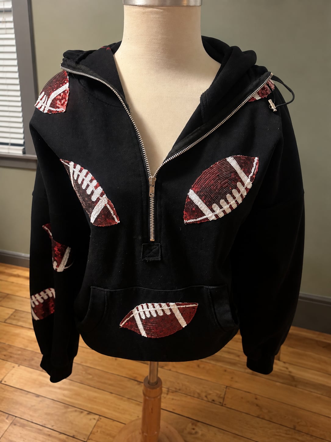 Boutique Sequin Football Hoodie Black 2