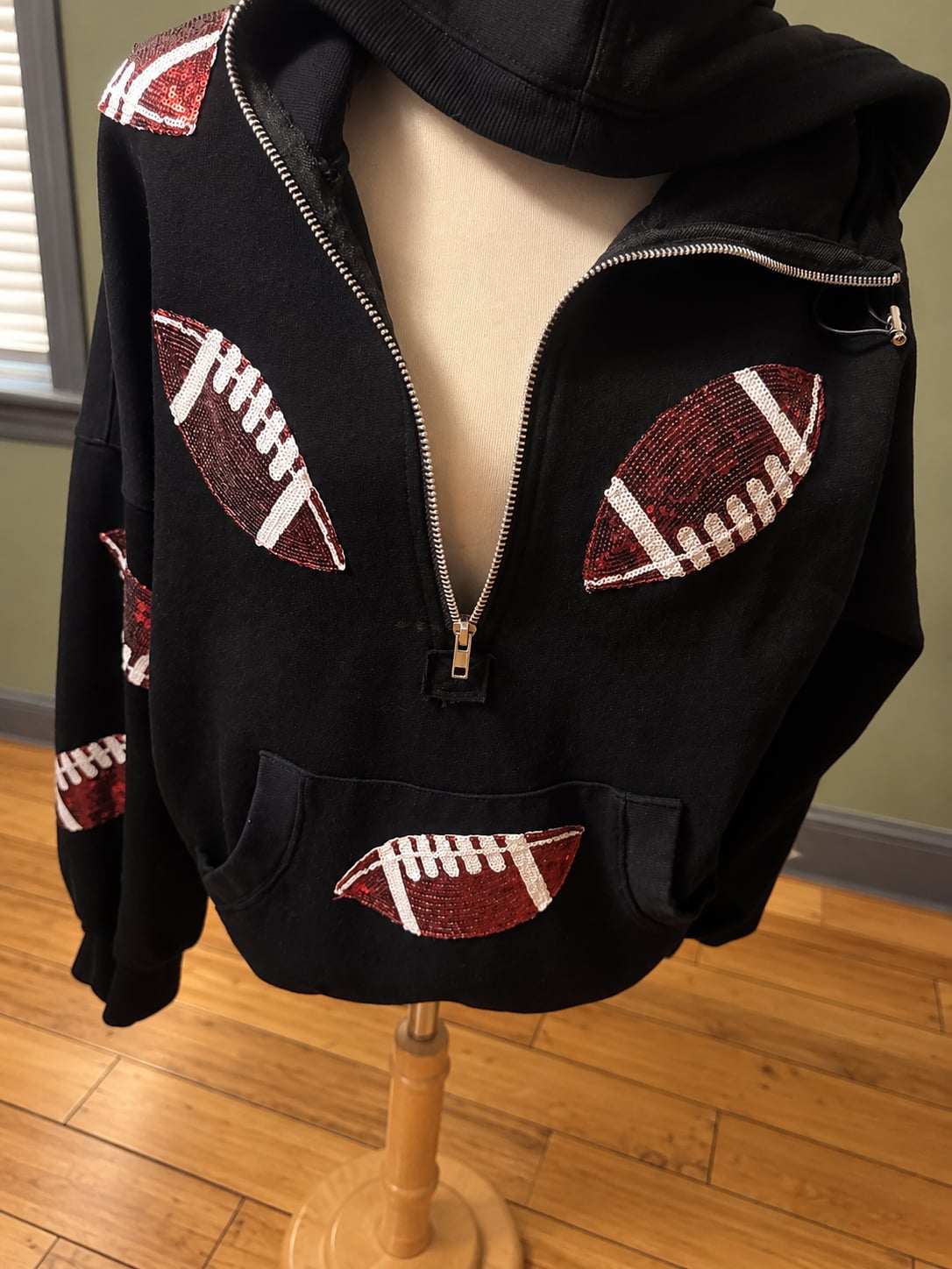 Boutique Sequin Football Hoodie Black 4