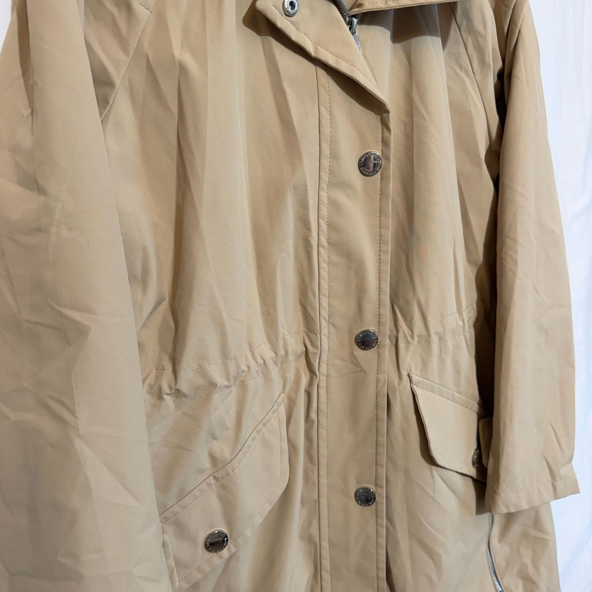 London Fog Hooded Rain Jacket Size L Khaki Beige Trench Coat Parka 3