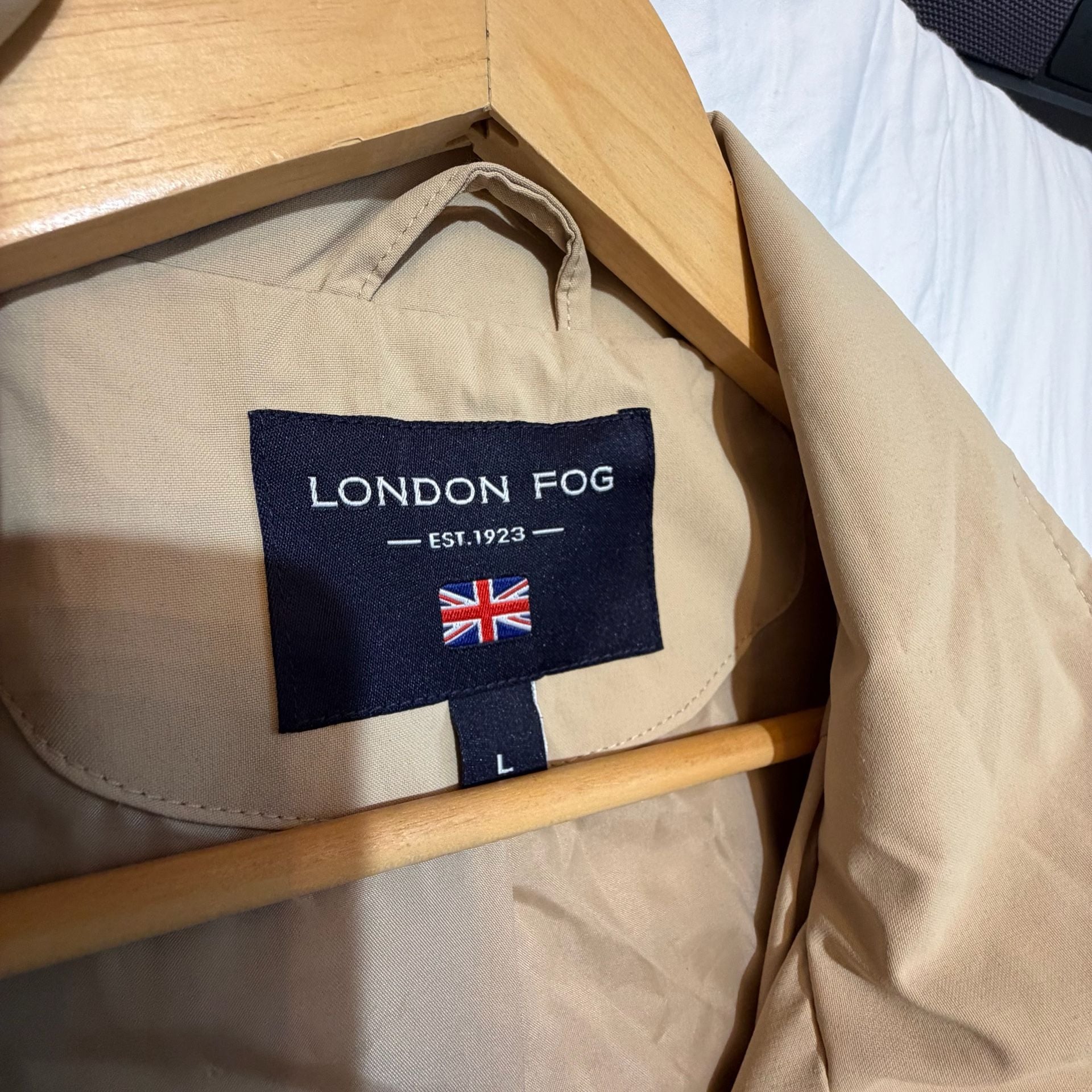 London Fog Hooded Rain Jacket Size L Khaki Beige Trench Coat Parka 4