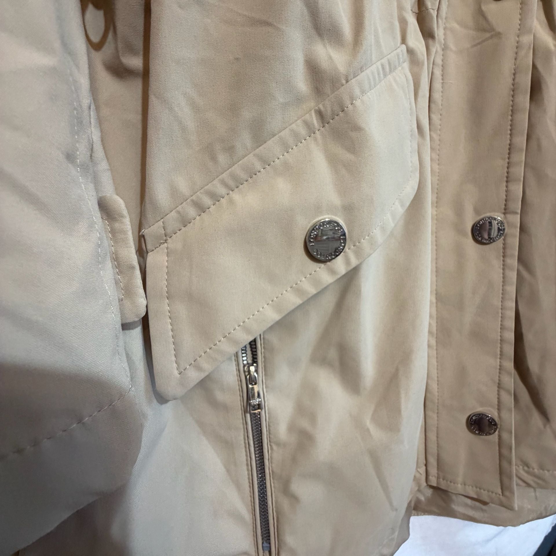 London Fog Hooded Rain Jacket Size L Khaki Beige Trench Coat Parka 5
