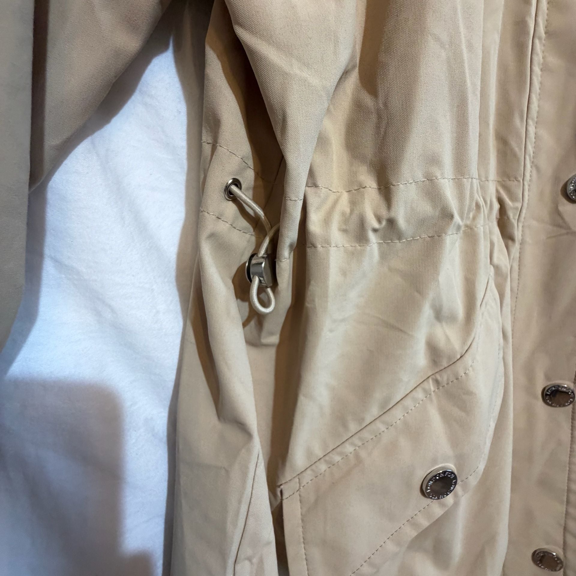 London Fog Hooded Rain Jacket Size L Khaki Beige Trench Coat Parka 6