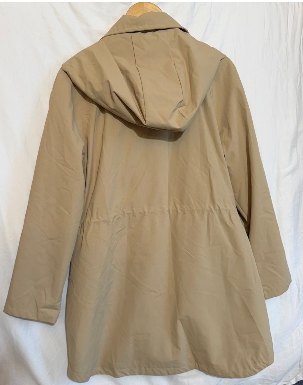 London Fog Hooded Rain Jacket Size L Khaki Beige Trench Coat Parka 8