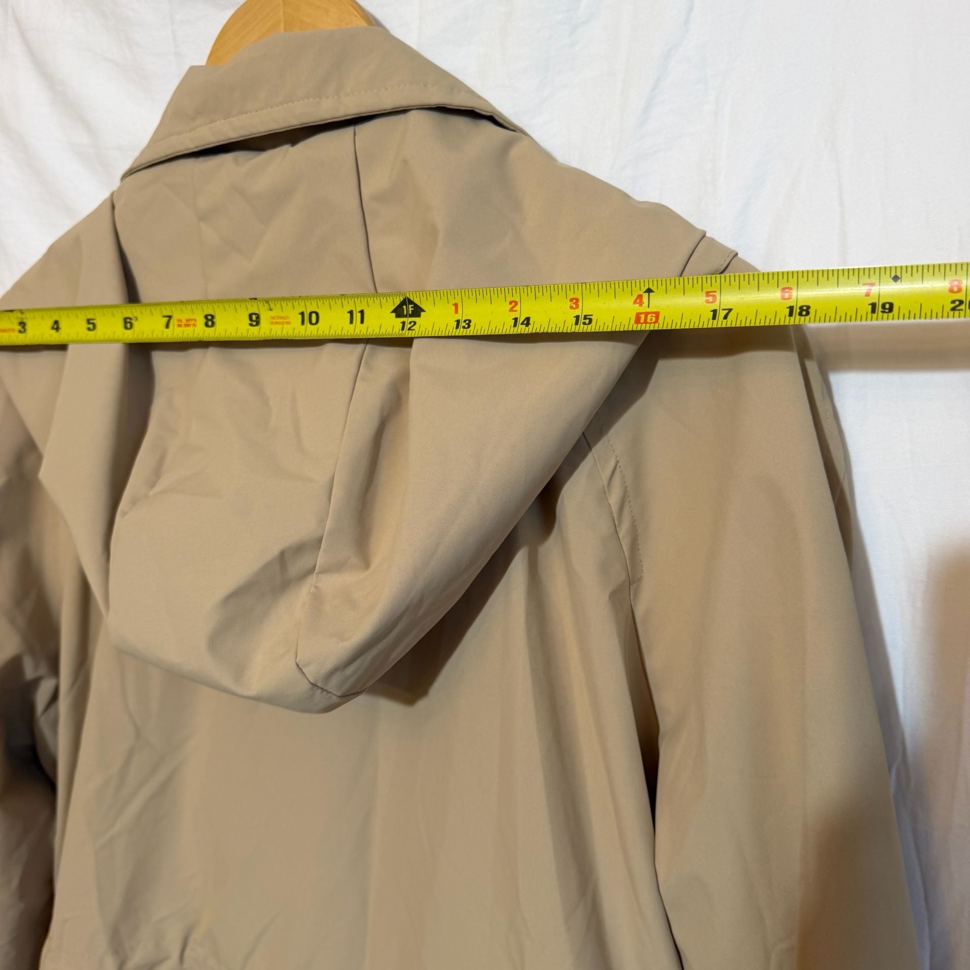 London Fog Hooded Rain Jacket Size L Khaki Beige Trench Coat Parka 10
