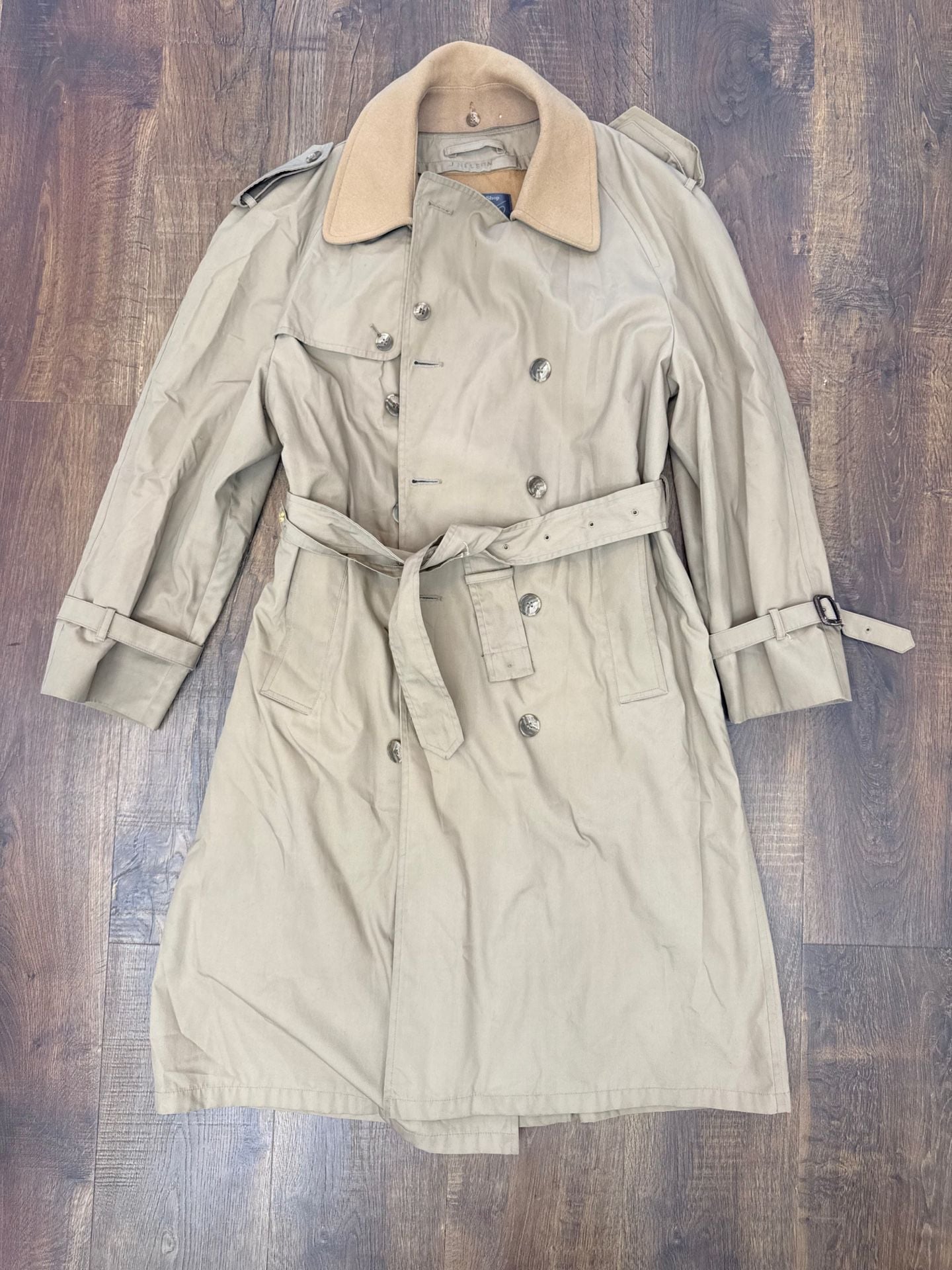 Lord Jeff The Man's Shop Tan Double Breasted Trench Coat Plaid Lining 2
