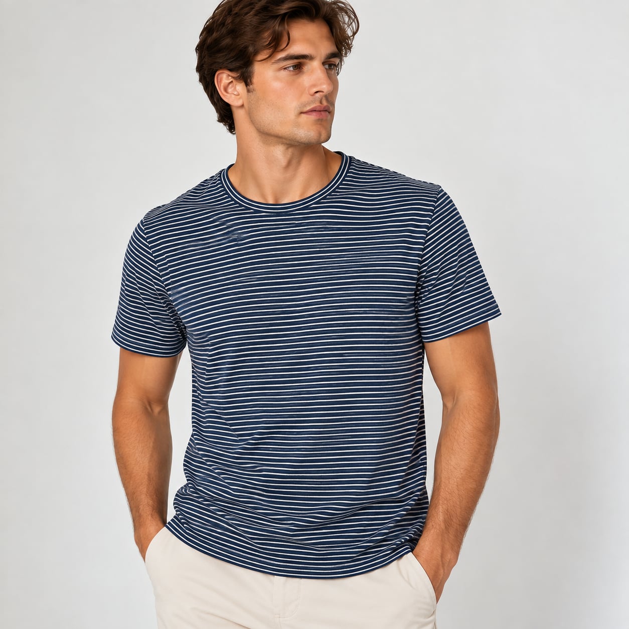 Reiss Striped T-Shirt Size L Navy Blue White Crewneck Short Sleeve 2