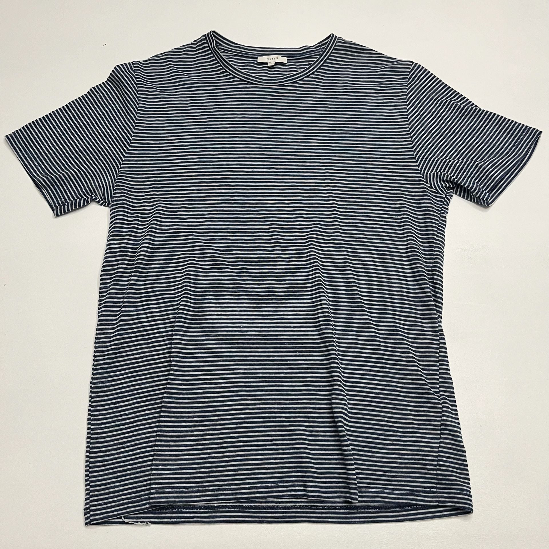 Reiss Striped T-Shirt Size L Navy Blue White Crewneck Short Sleeve 3