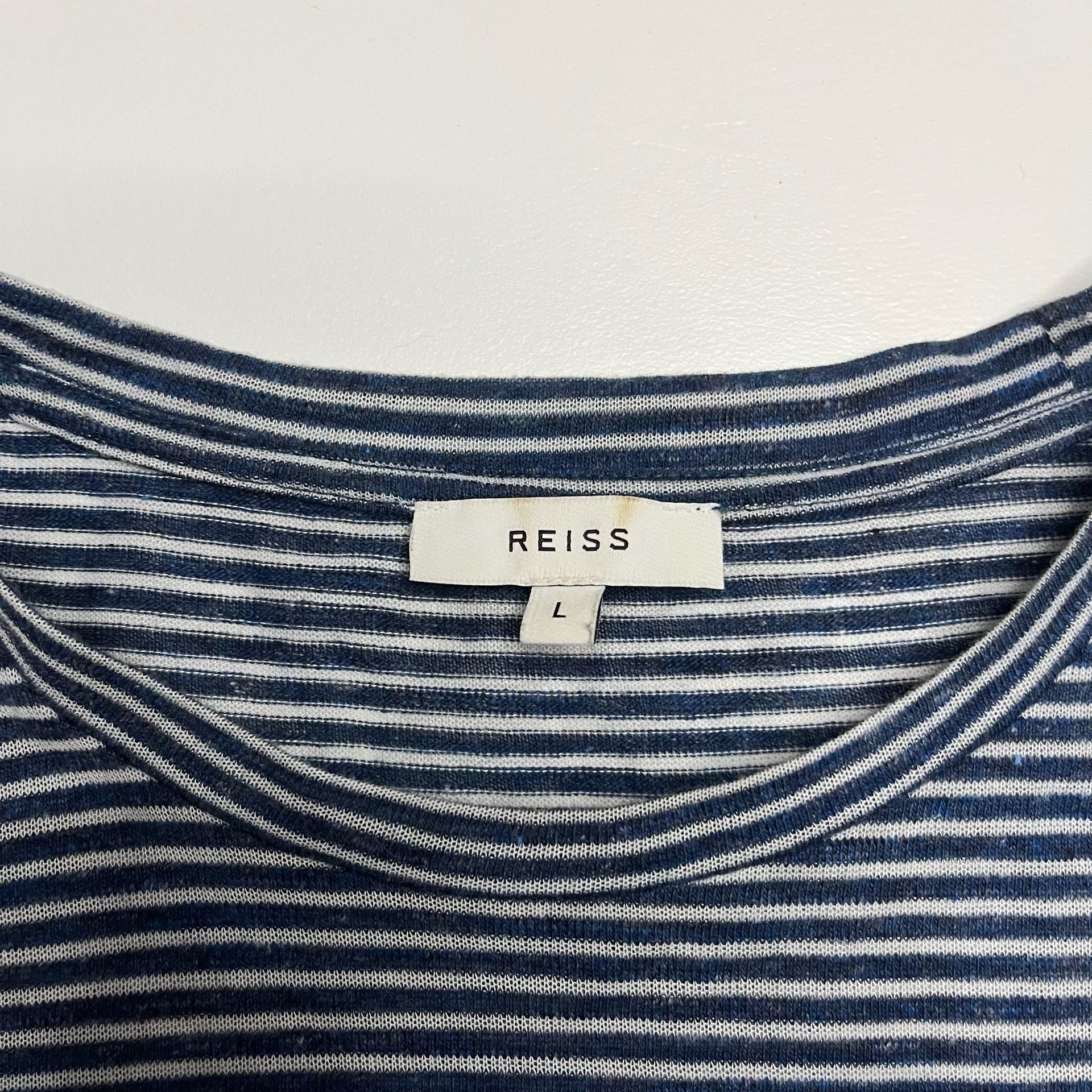 Reiss Striped T-Shirt Size L Navy Blue White Crewneck Short Sleeve 4