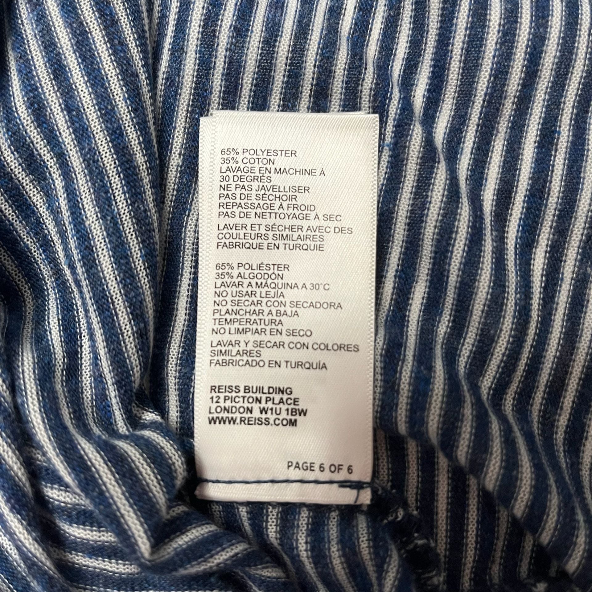 Reiss Striped T-Shirt Size L Navy Blue White Crewneck Short Sleeve 8
