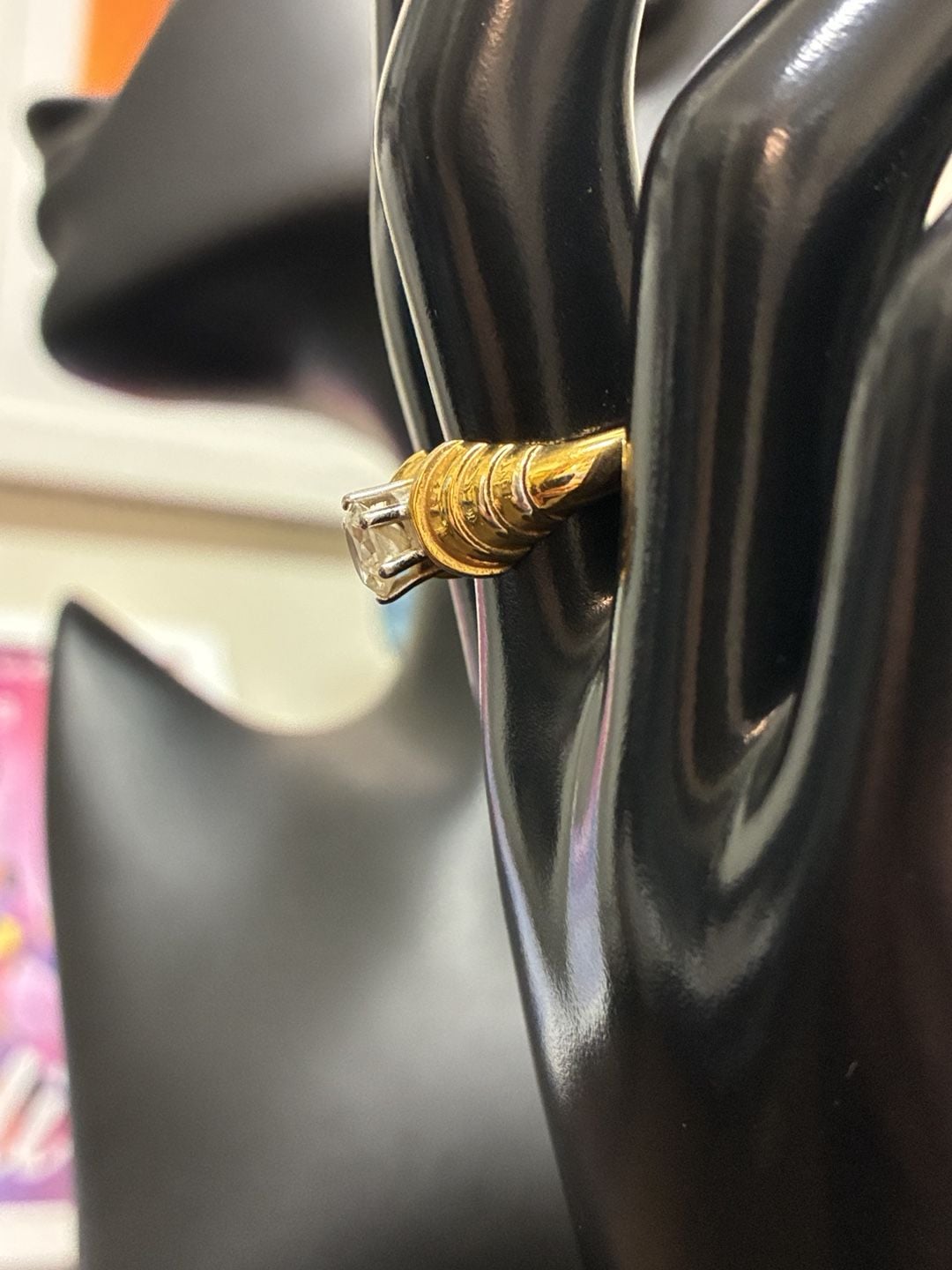Lind 14K HGE Cocktail Ring Solitaire CZ Gold Ribbed 3