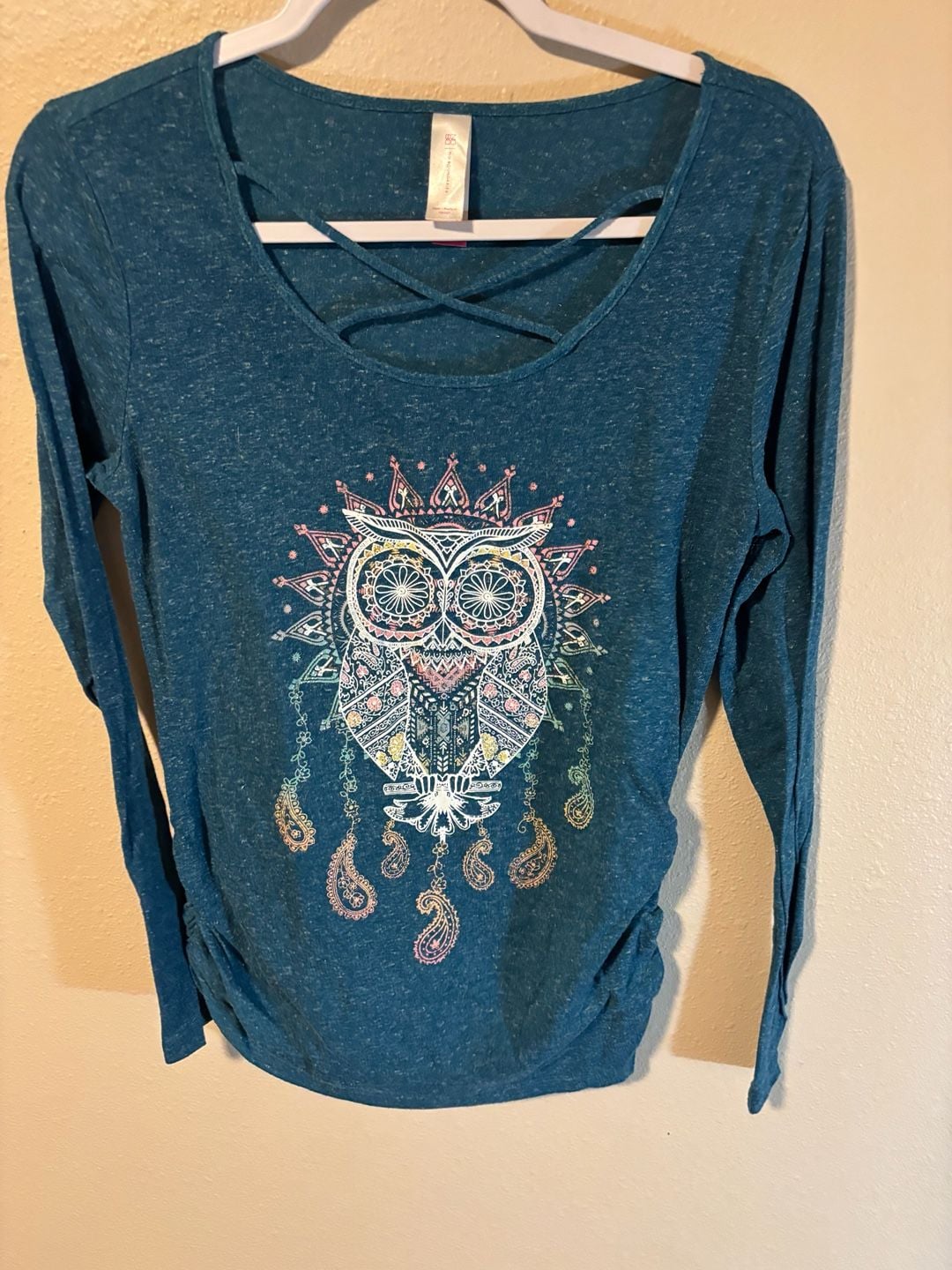 No Boundaries Owl Graphic Long Sleeve Shirt Teal 2