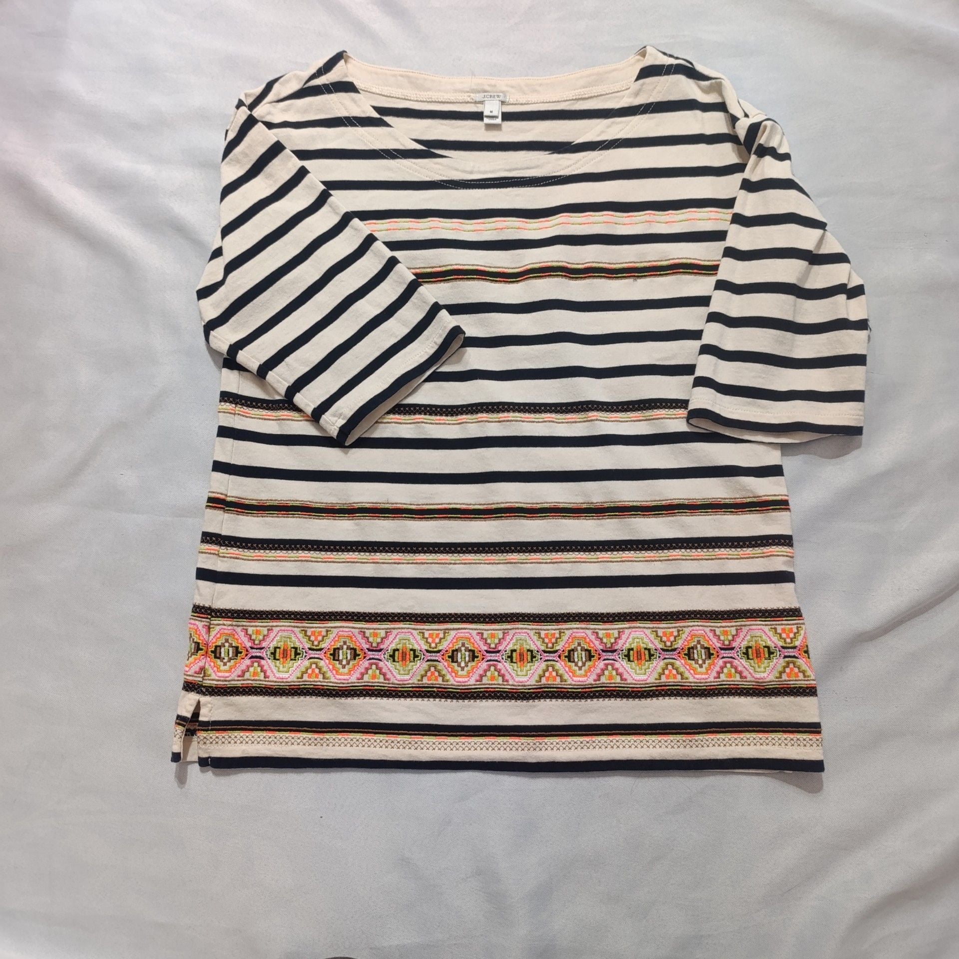 J.Crew Striped Embroidered Top Size M 2