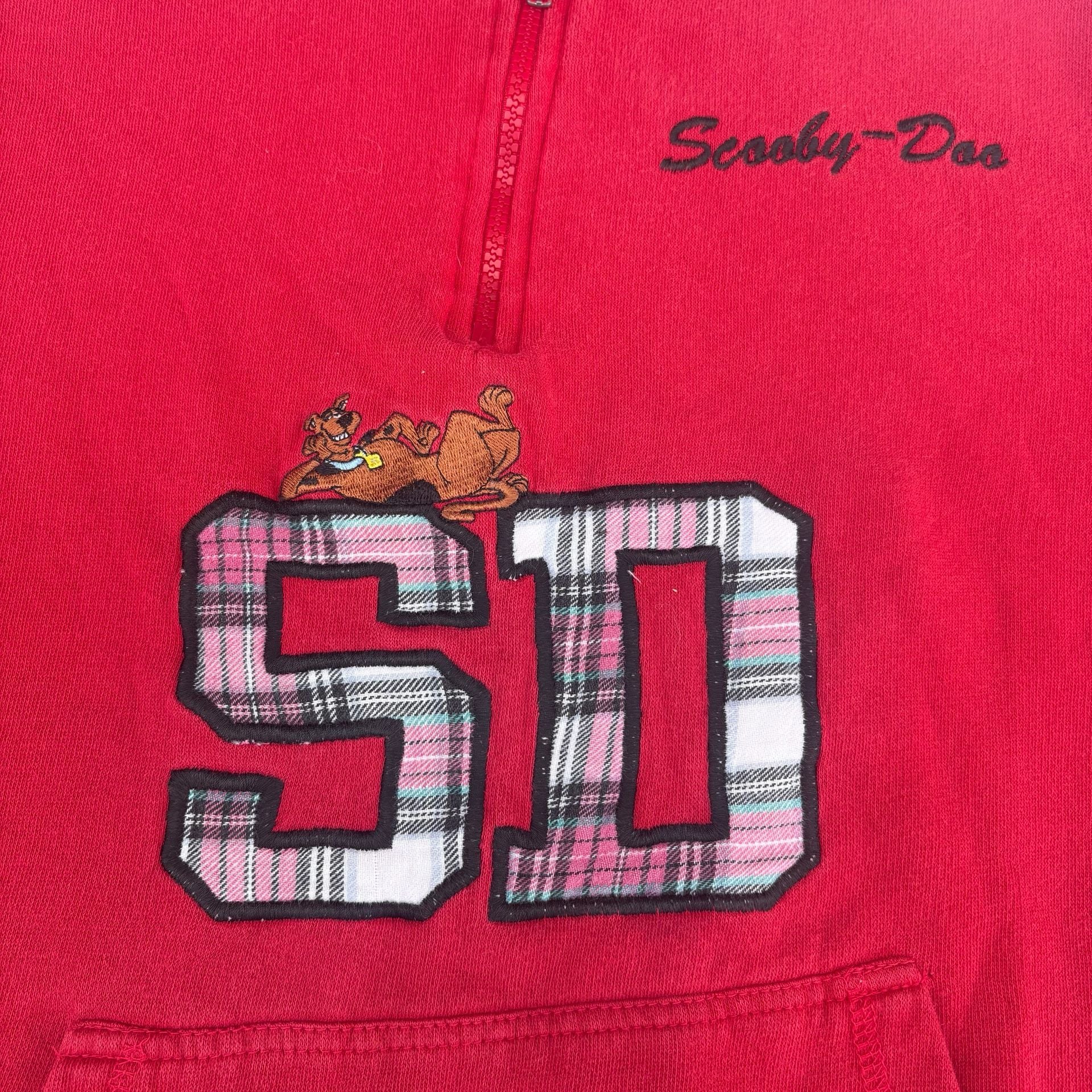 VTG Scooby Doo Hoodie Small Cartoon Network Plaid Red 1/4 Zip Sweatshirt Y2K
2