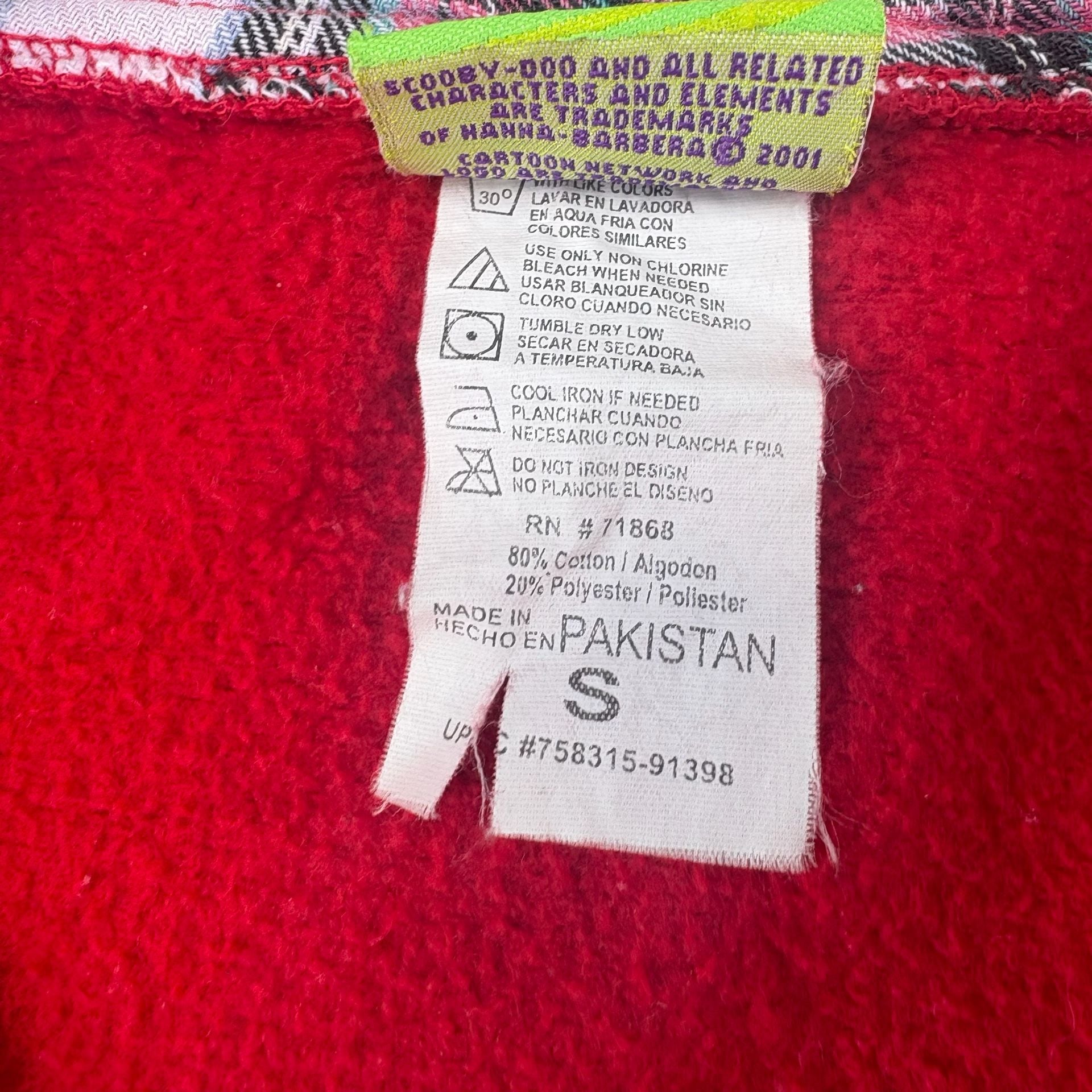 VTG Scooby Doo Hoodie Small Cartoon Network Plaid Red 1/4 Zip Sweatshirt Y2K
7