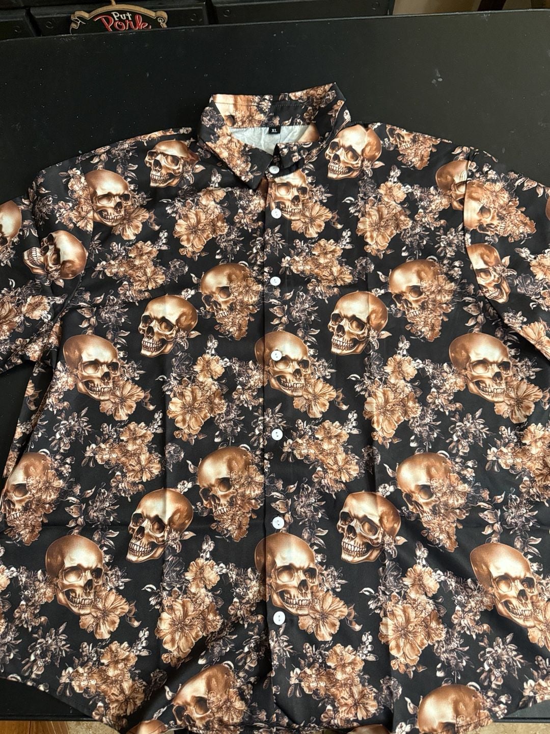 Unbranded Skull Floral Button-Up Shirt Size XL Black Brown 2