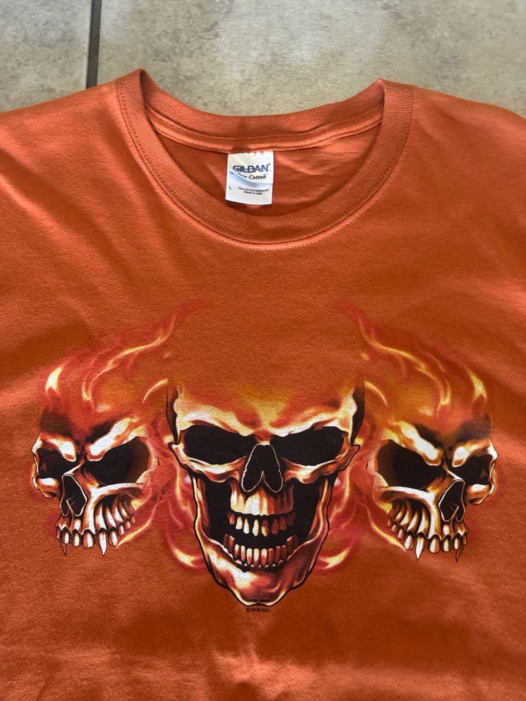 Harley D's Triple Flaming Skull T-Shirt Size Large 3