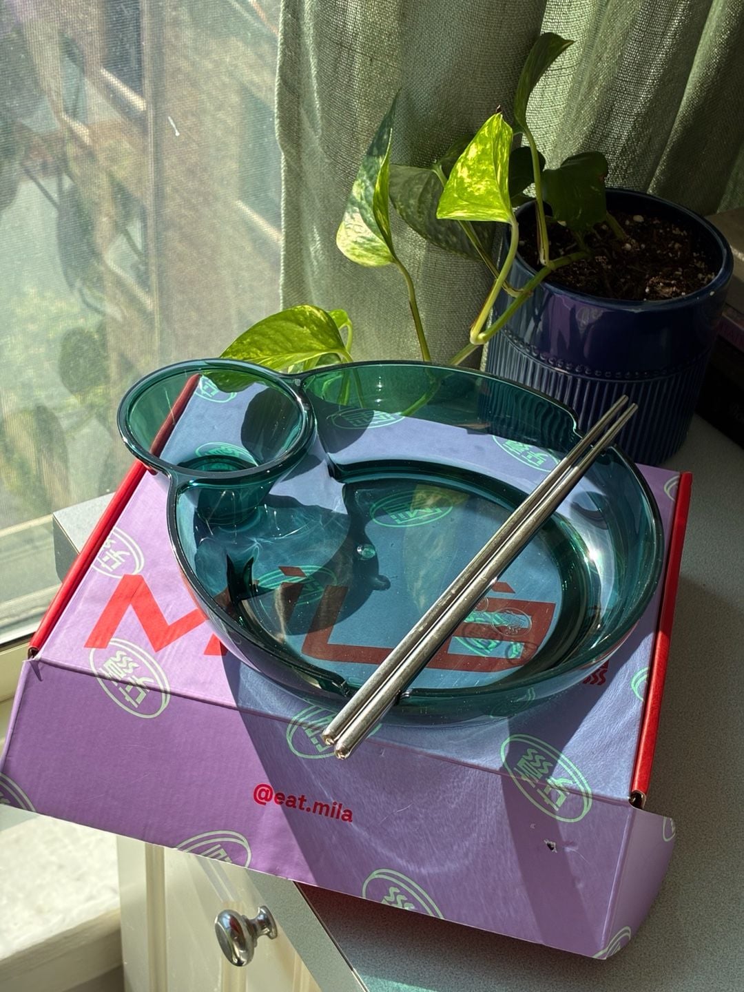 Mila Dipping Bowl Green Acrylic Divided Bowl with Box 1