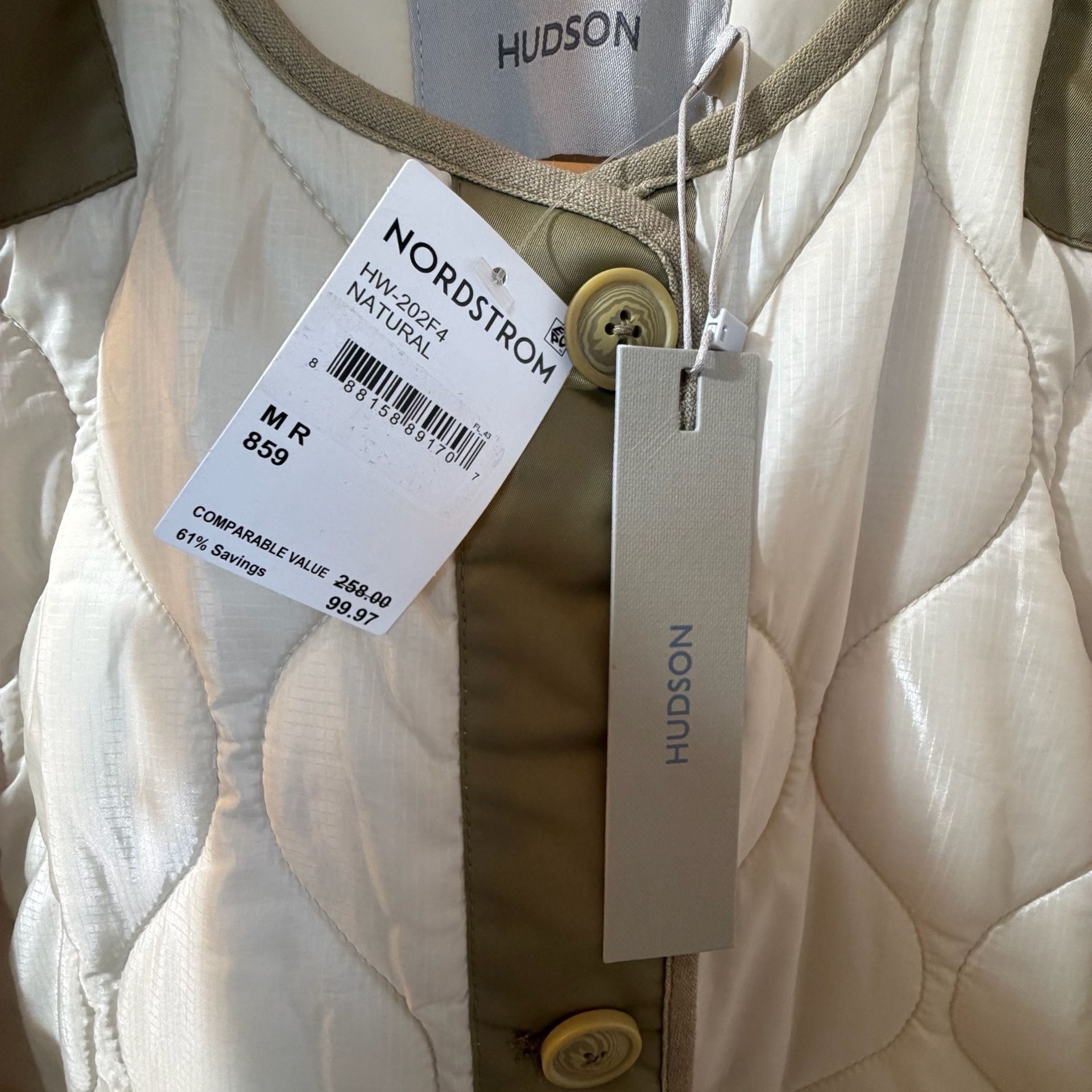 Hudson Quilted Jacket Size M Natural 5