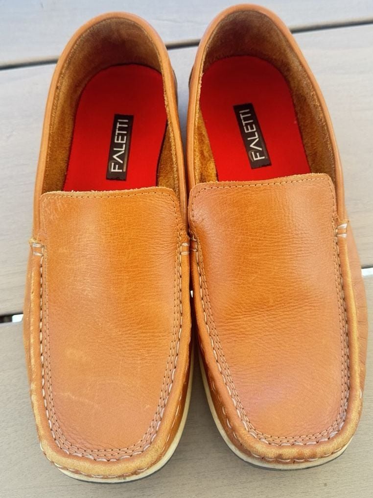 Faletti Men's Leather Loafers Size 6.5 Slip On Venetian Driving Shoes Tan Brown 2