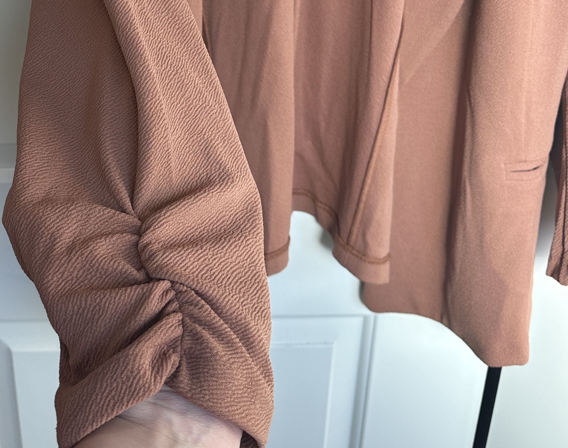 Bar III Open Front Blazer Size 3X Brown Ruched Sleeves 5