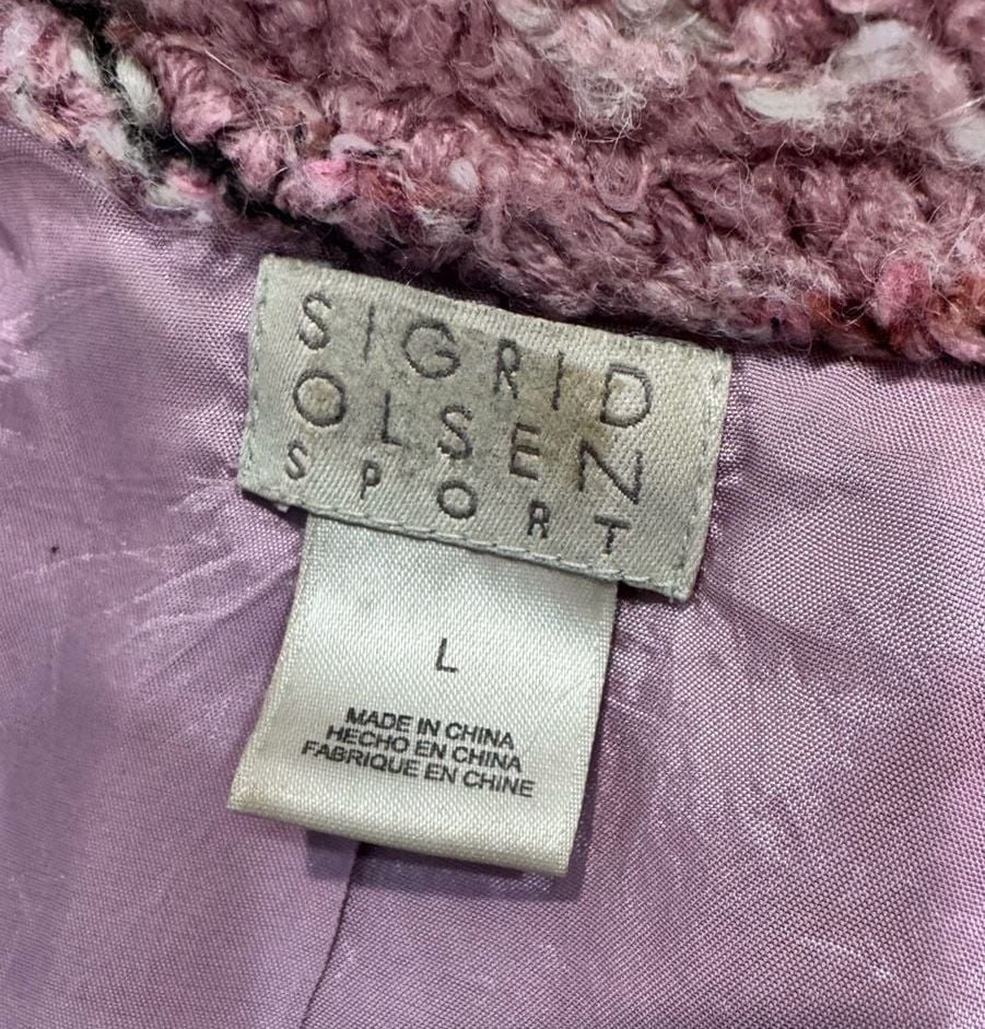 Sigrid Olsen Sport Women’s L Pink Plaid Boucle Wool Blend Coat Jacket 3