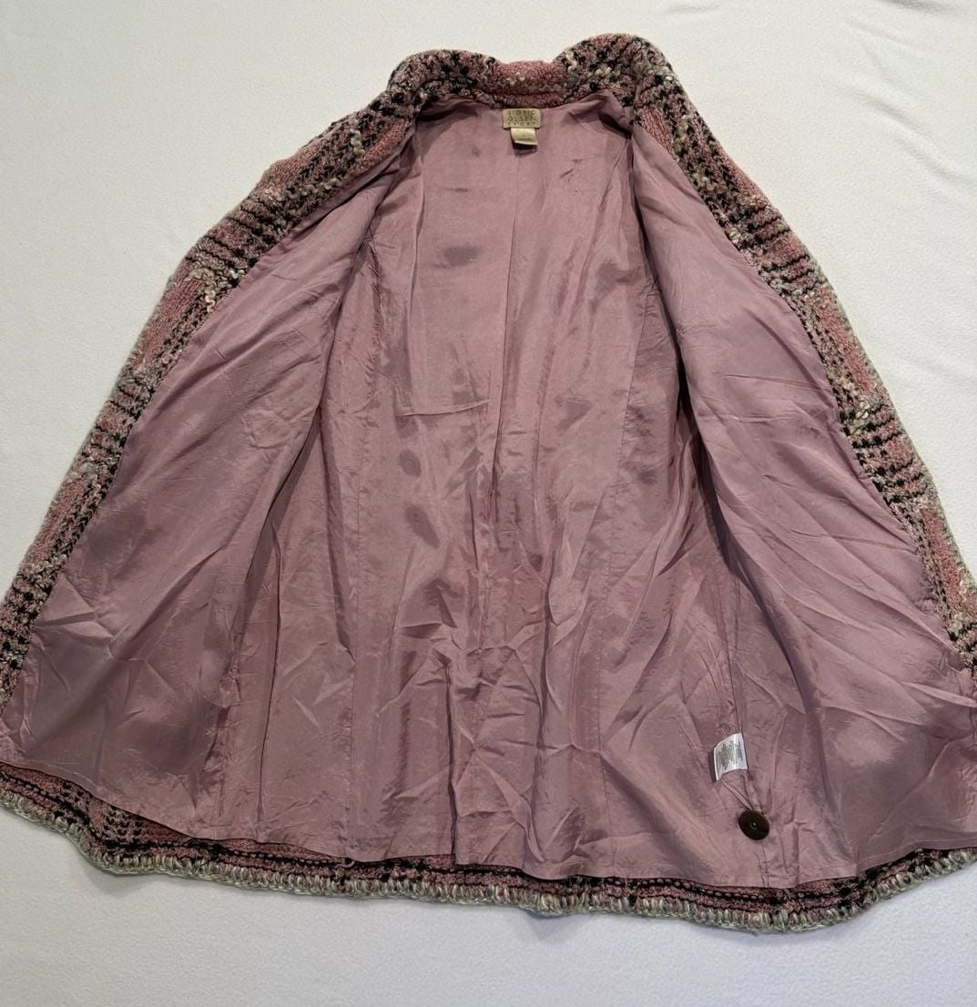 Sigrid Olsen Sport Women’s L Pink Plaid Boucle Wool Blend Coat Jacket 6
