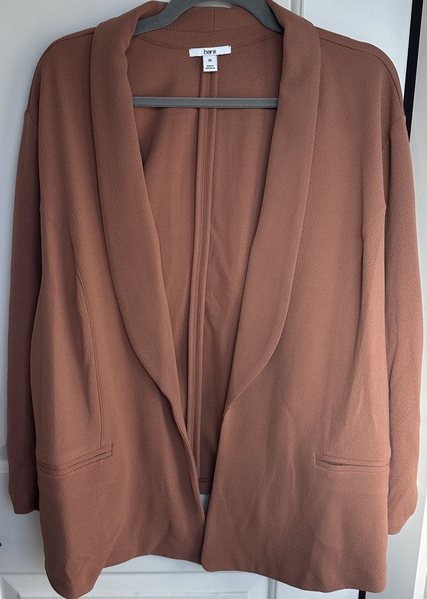 Bar III Open Front Blazer Size 3X Brown Ruched Sleeves 2