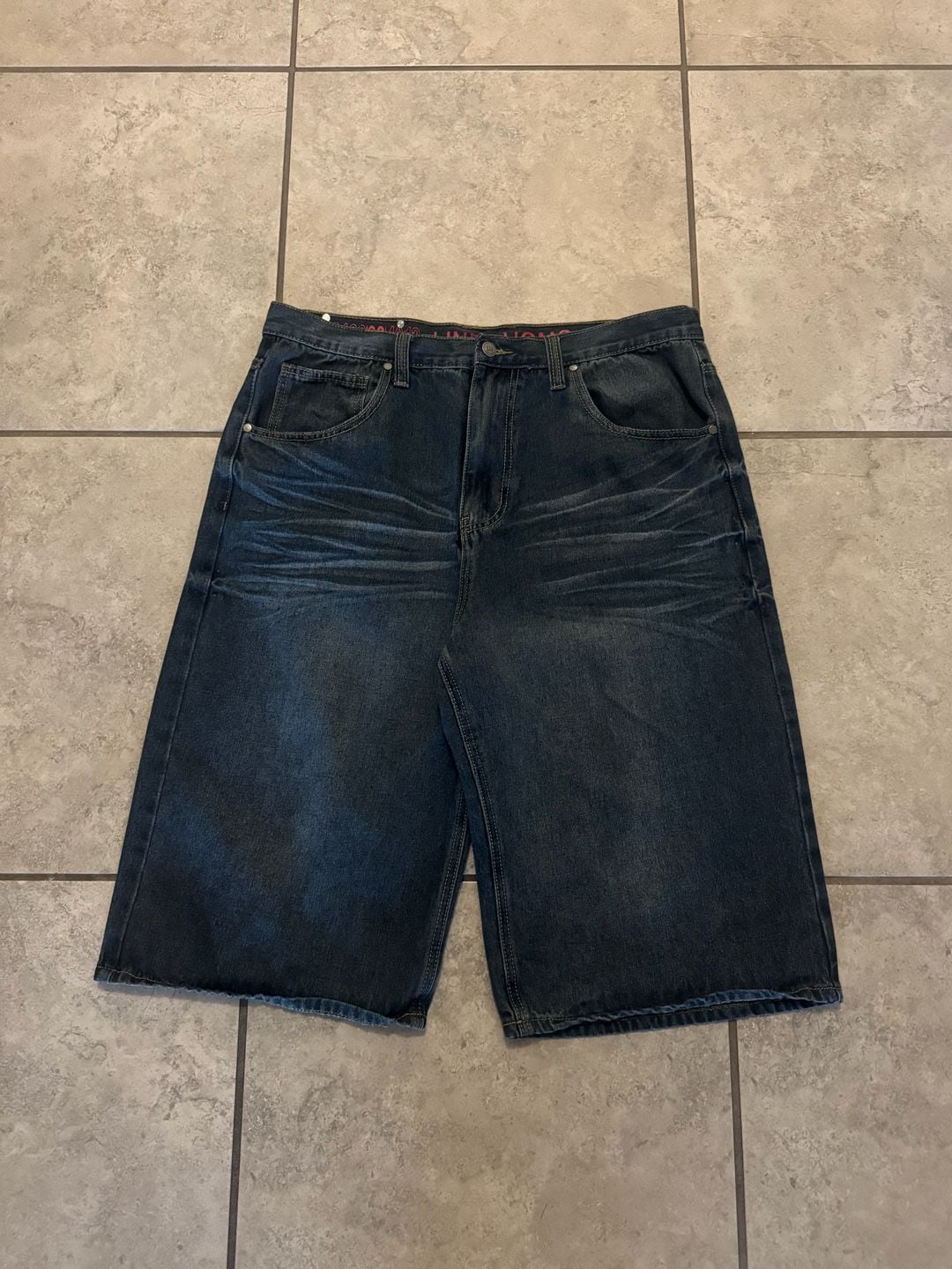 Linea Uomo Denim Shorts Size 38 Dark Wash Baggy Jorts 2