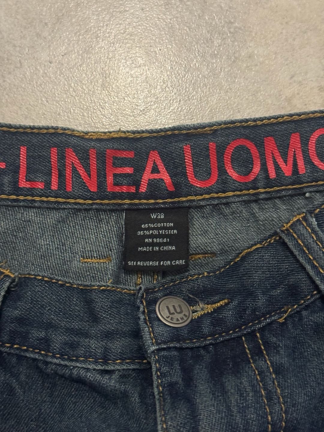 Linea Uomo Denim Shorts Size 38 Dark Wash Baggy Jorts 3