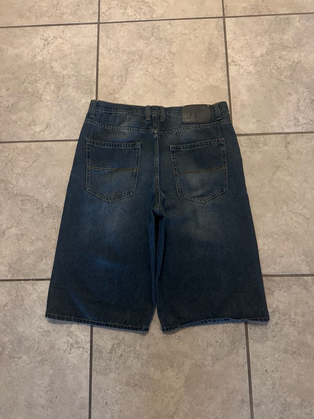 Linea Uomo Denim Shorts Size 38 Dark Wash Baggy Jorts 4
