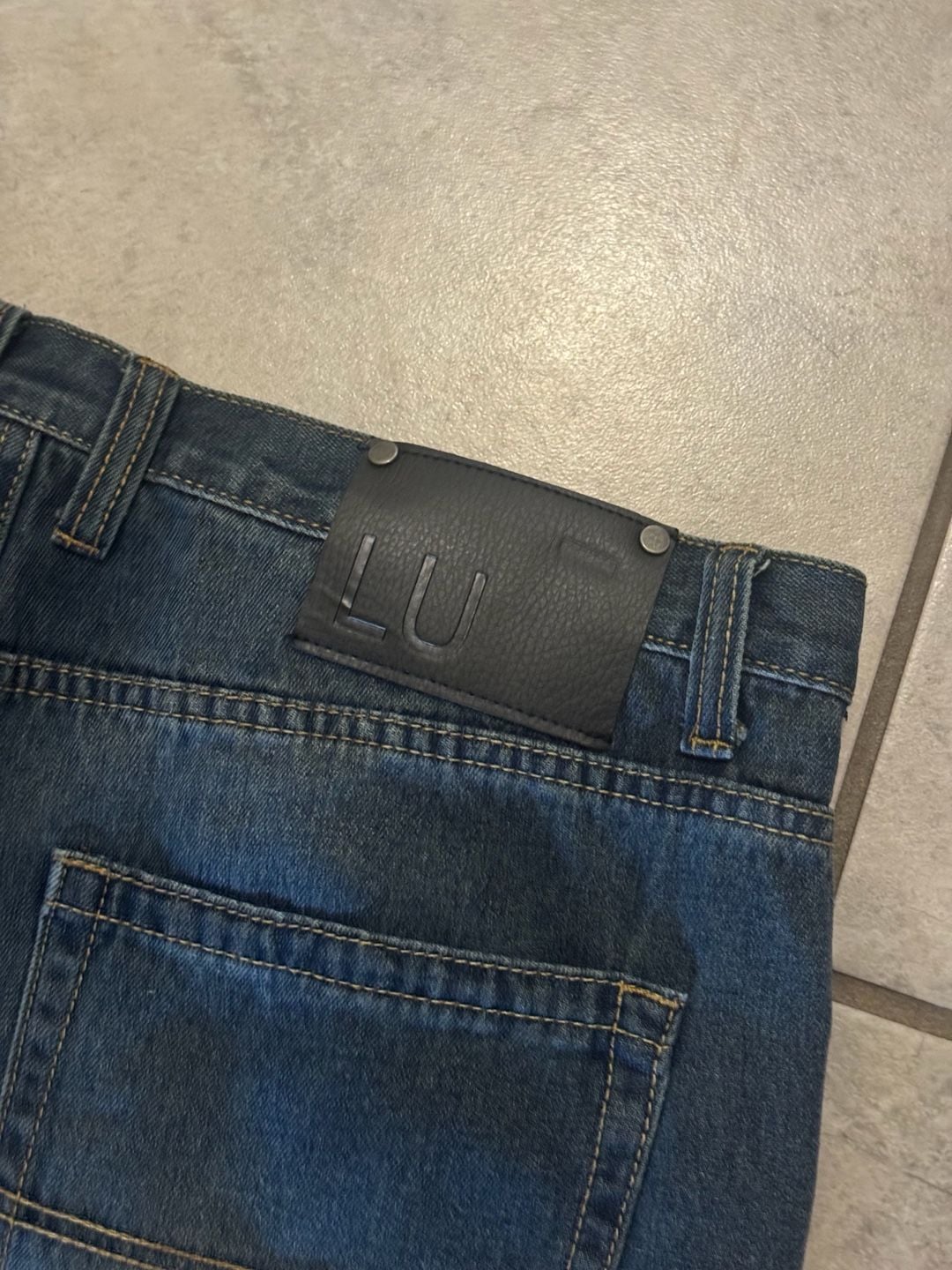 Linea Uomo Denim Shorts Size 38 Dark Wash Baggy Jorts 5