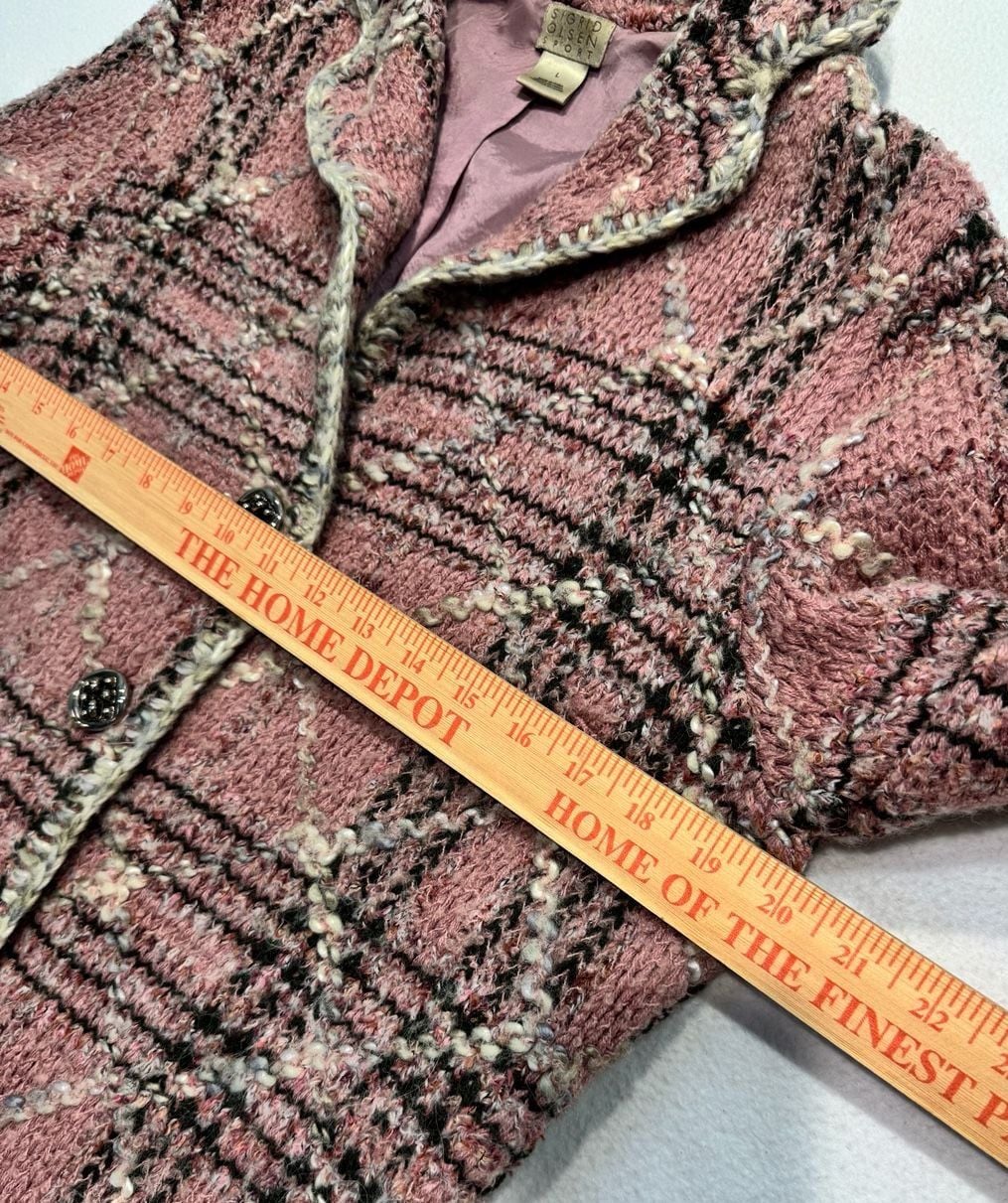 Sigrid Olsen Sport Women’s L Pink Plaid Boucle Wool Blend Coat Jacket 4