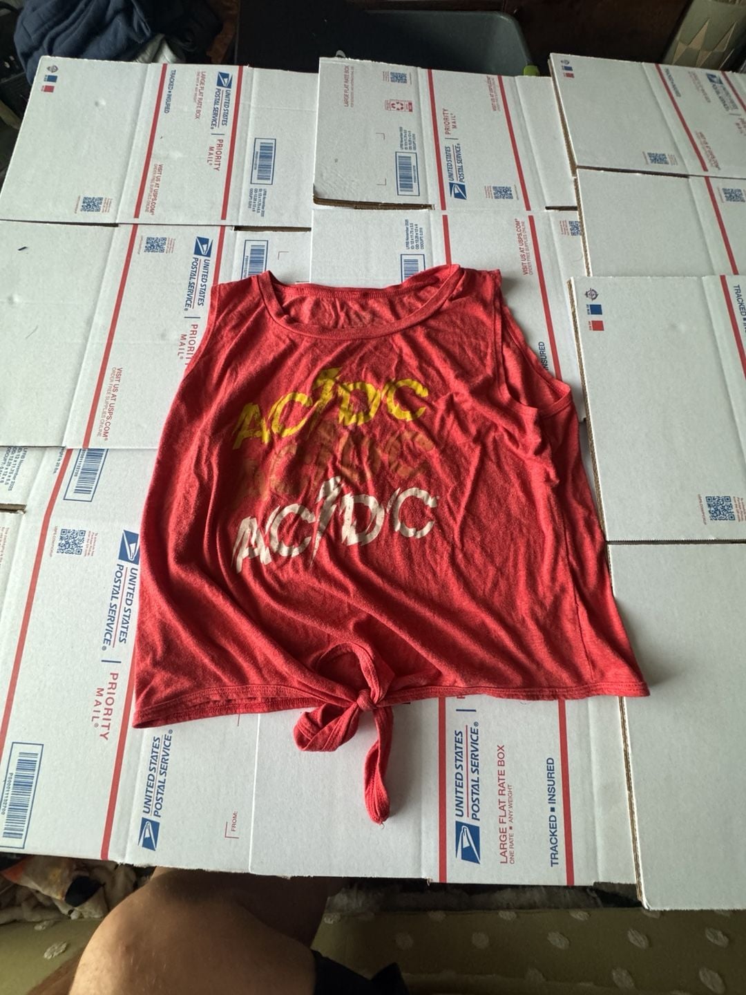 AC/DC Band Graphic Tie Front Tank Top Red 2
