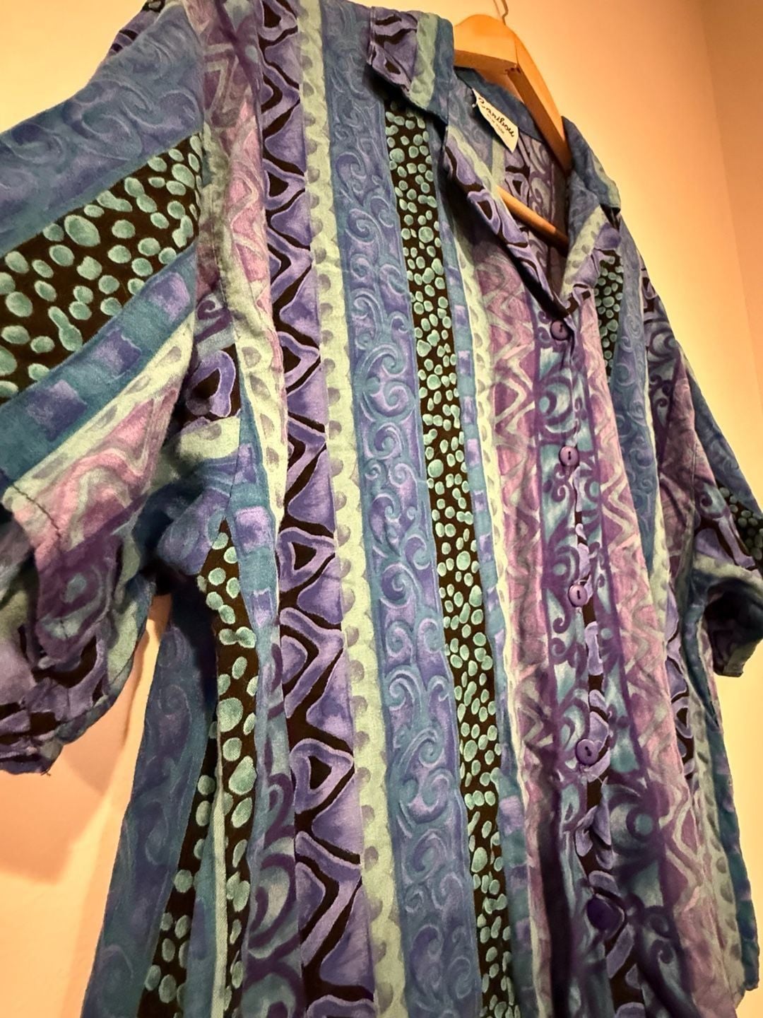 Caribou Button Down Shirt Blue Geometric Vintage 90s 5