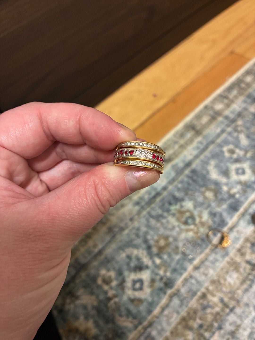 Vintage 18K GEP Multi-Row CZ and Ruby Stone Gold Tone Flip Ring 3